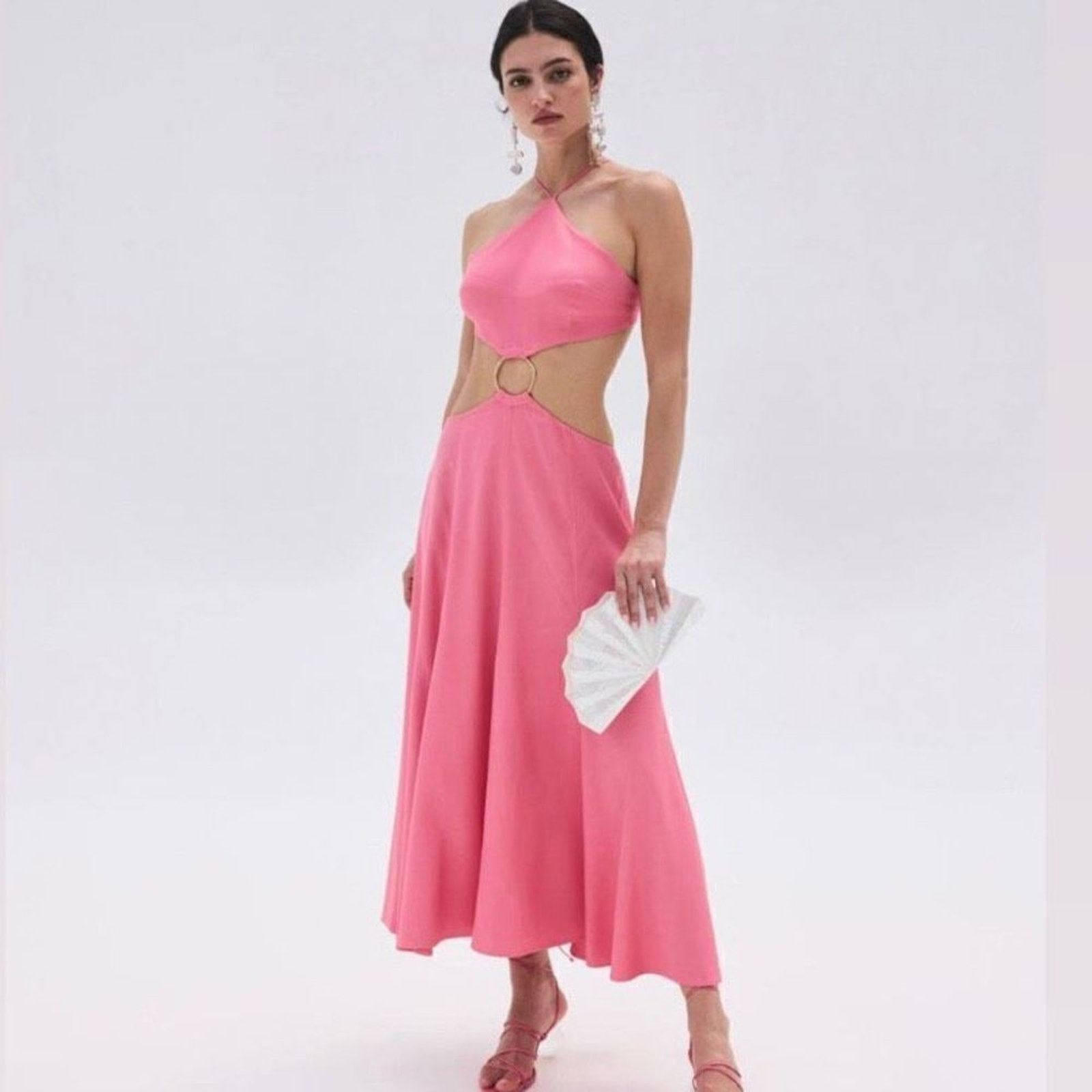 Cult Gaia Cult Gaia Dress Pink Halter Cut Out O-ring Midi Dress Size L Size L / US 10 / IT 46 - 12 Thumbnail