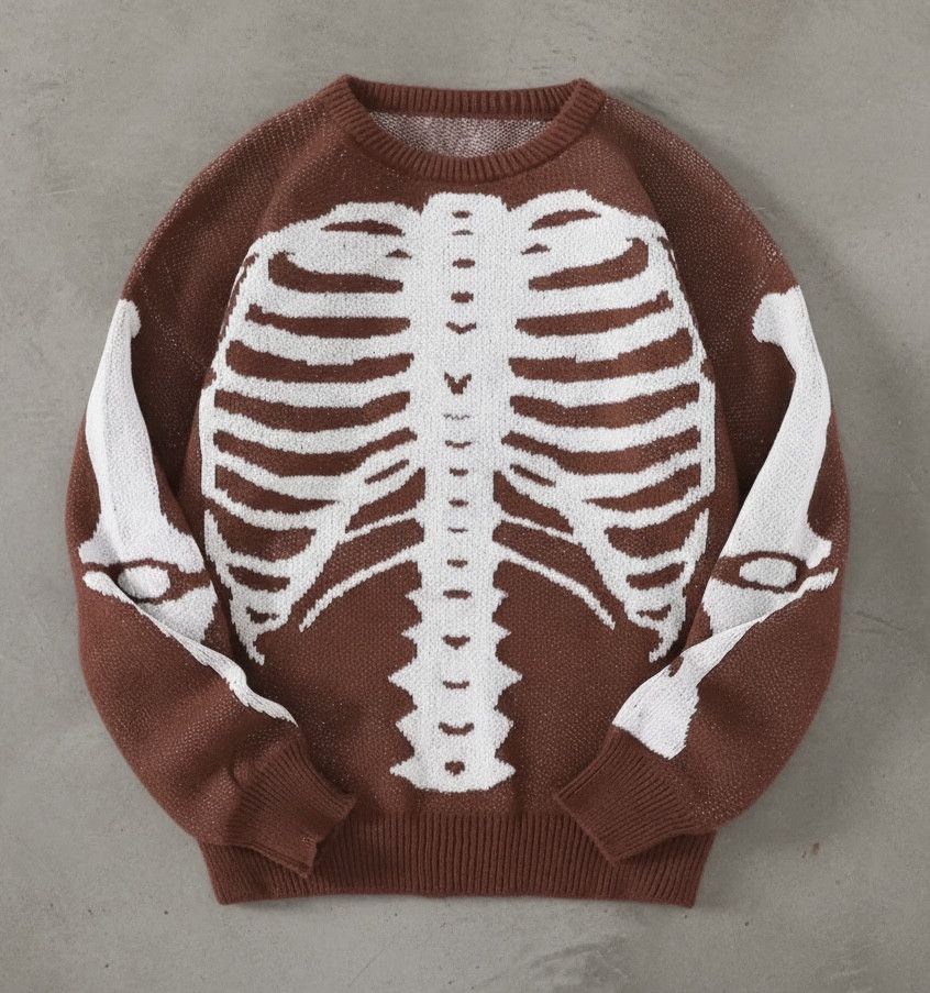 Japanese Brand Streetwear Bone Skeleton Sweater Jacquard Knitted Sweatshirt Size US XL / EU 56 / 4 - 1 Thumbnail