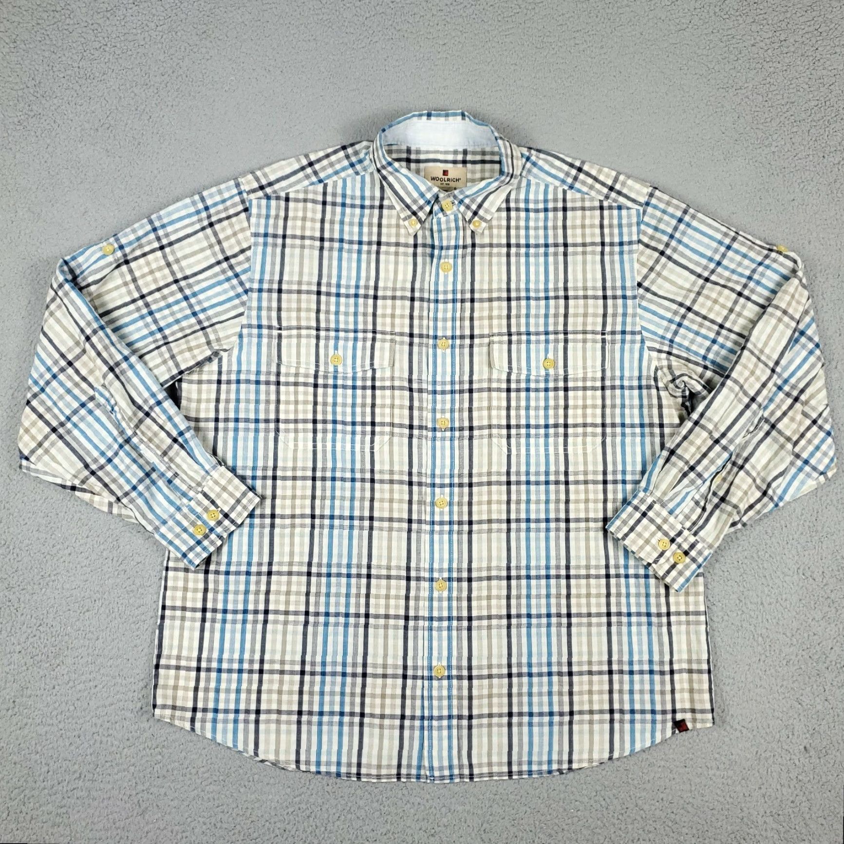 Vintage Woolrich Button-Up Shirt Beige Check Long Sleeve Cotton 2XL Regular Mens Casual Pocketed, Vintage? (If not vintage: omit) Size US XXL / EU 58 / 5 - 2 Thumbnail