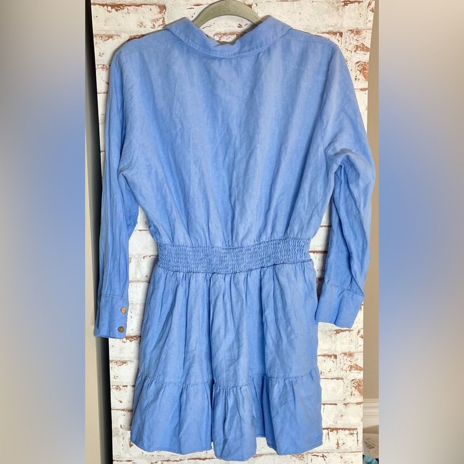 Zara Zara Light Blue Long-Sleeve Smocked Waist Casual Dress Size S / US 4 / IT 40 - 4 Thumbnail
