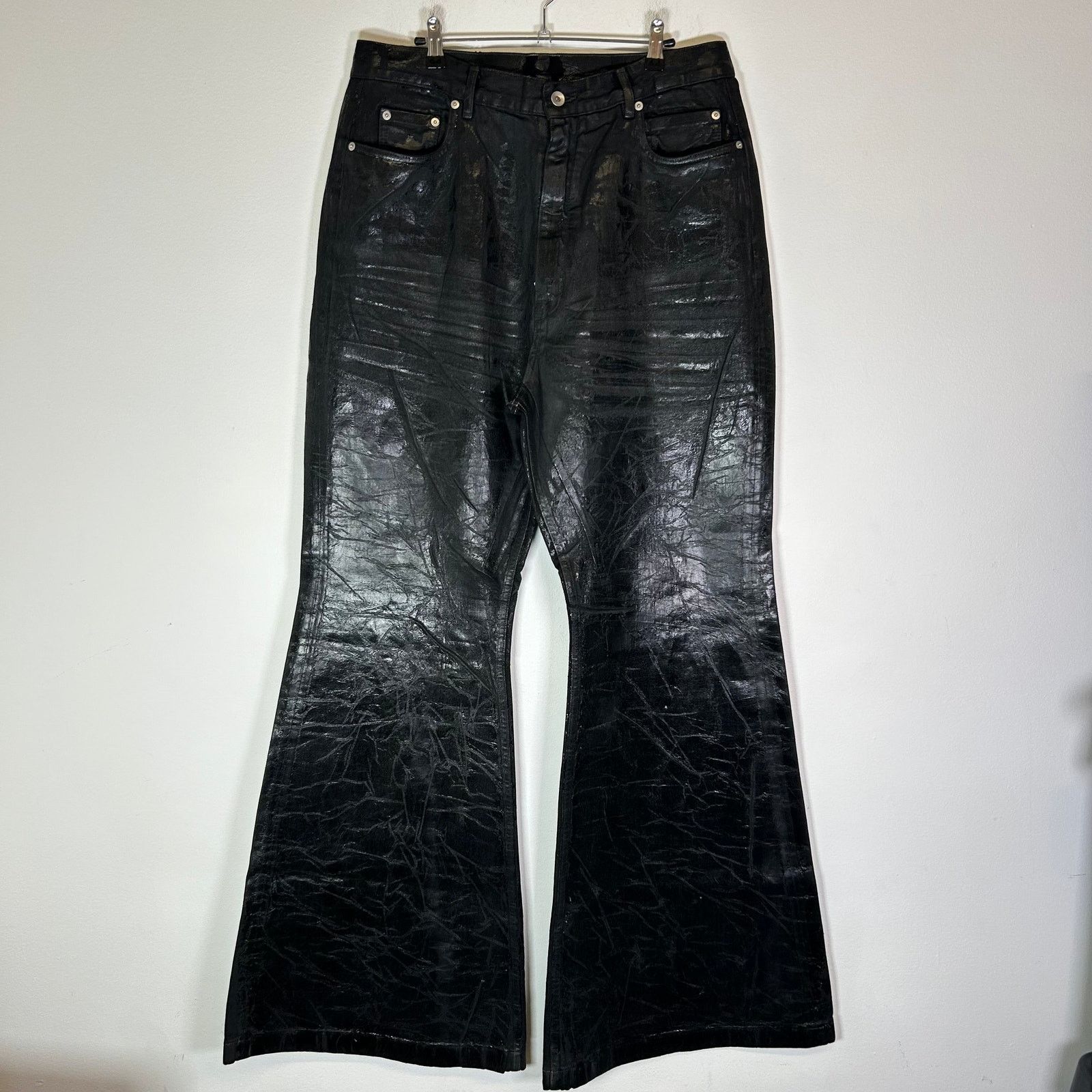 Rick Owens Waxed Crackled-Effect Bolan Bootcut Jeans Size US 36 / EU 52 - 1 Thumbnail