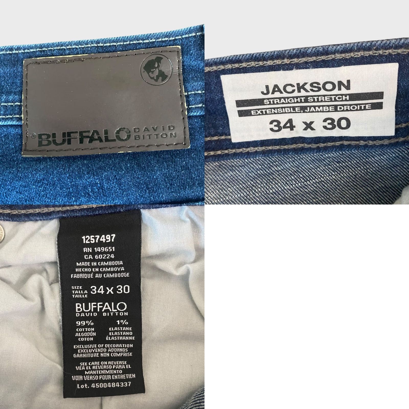 Buffalo David Bitton Buffalo David-Bitton Jeans Straight Mens 34X30 5-Pocket Denim Stretch Medium Wash Blue Denim Size US 34 / EU 50 - 8 Thumbnail