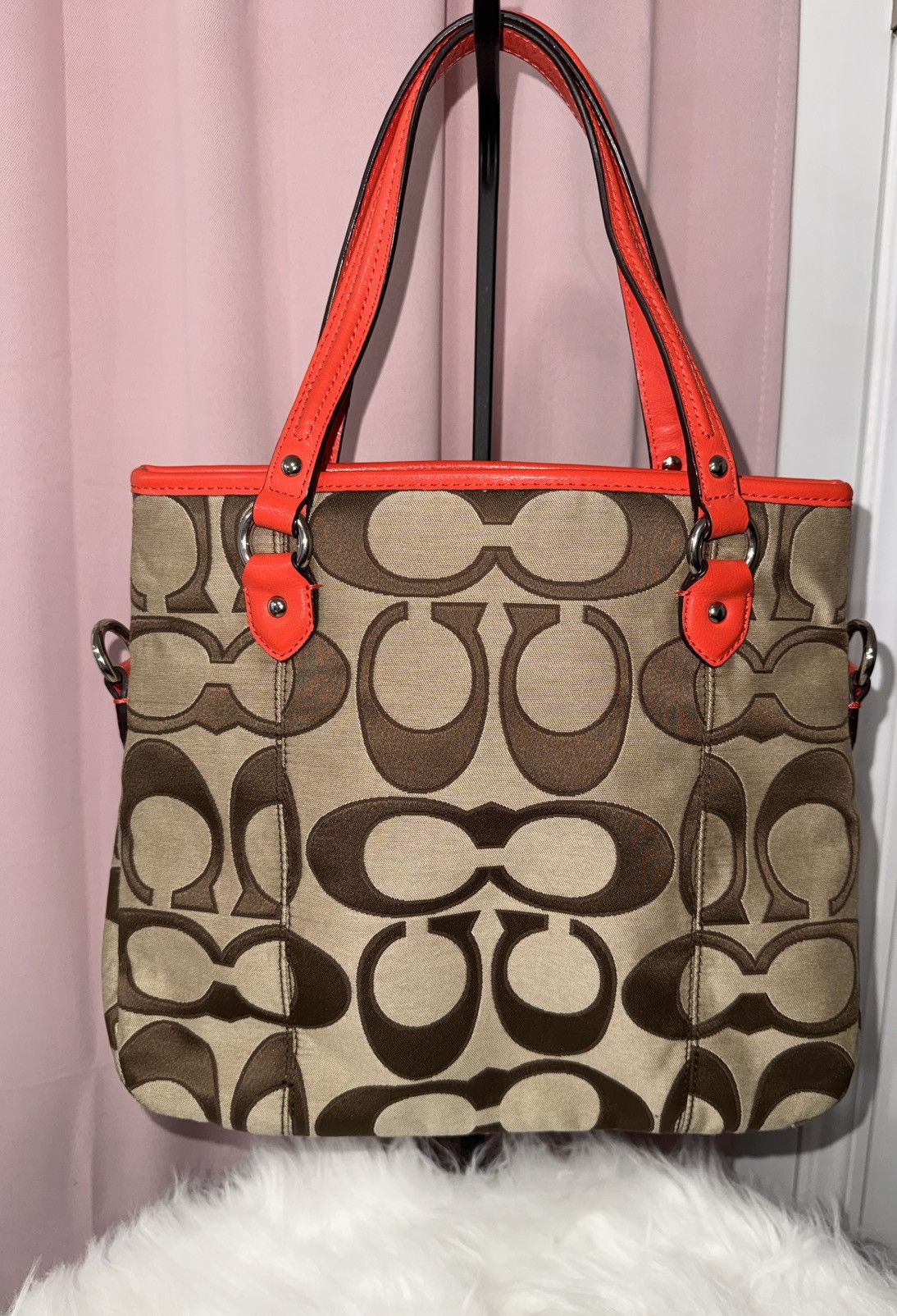 Coach Coach Brown Signature Canvas Tote with Orange Trim | Grailed