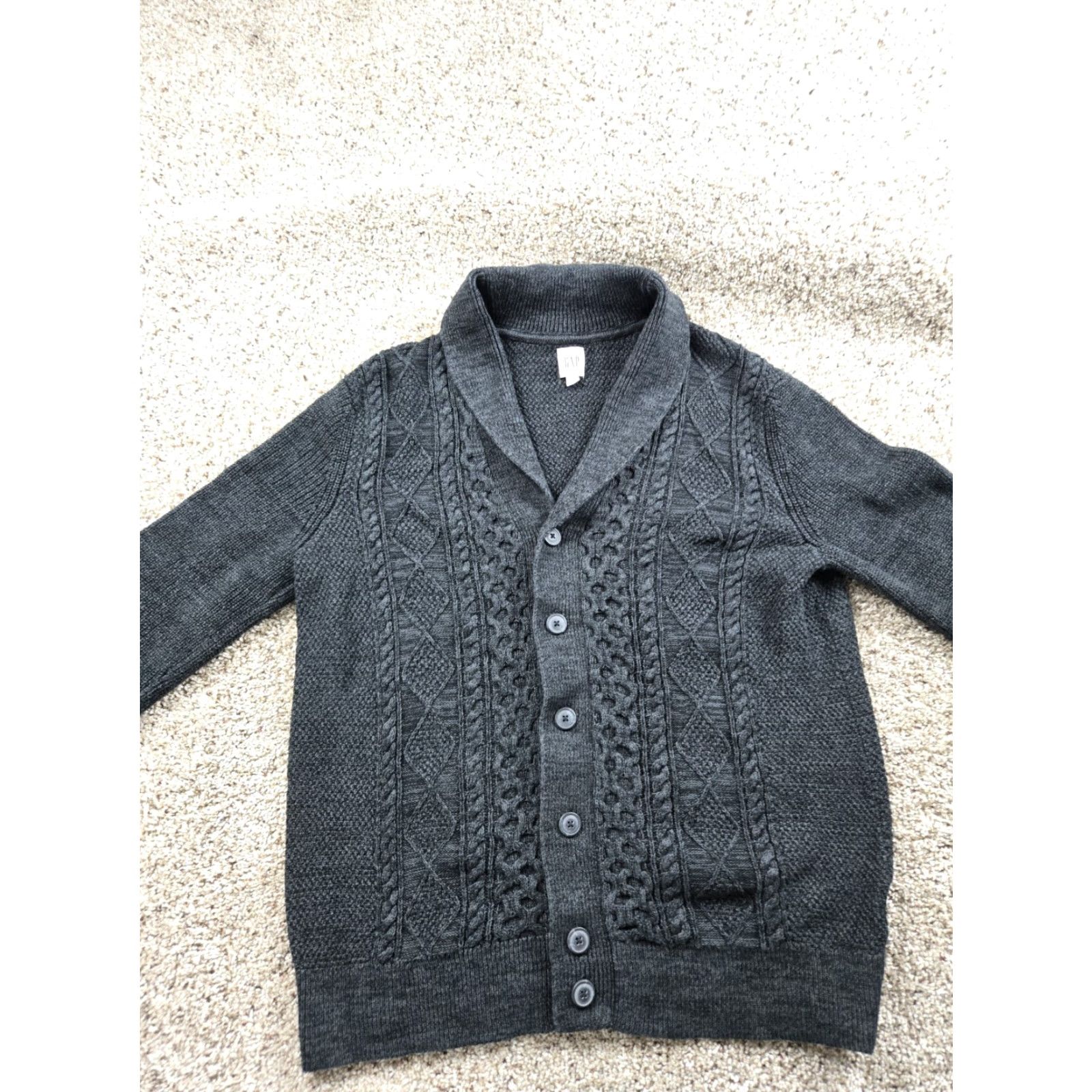 Gap Gap Cardigan Mens Large Gray Shawl Collar Fisherman Knit Button Front Size US L / EU 52-54 / 3 - 3 Thumbnail