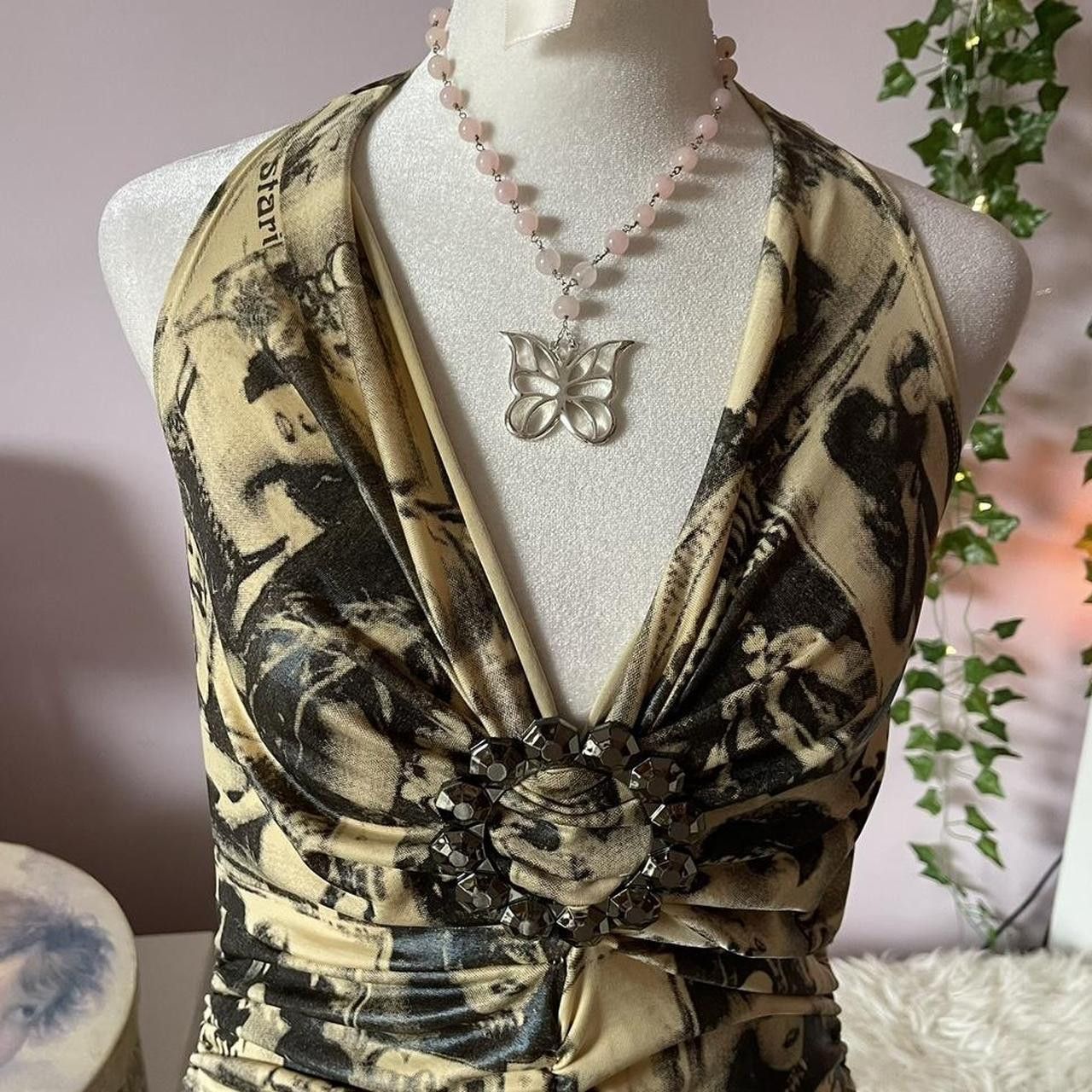Vintage Y2K printed & ruched halter neck bodycon mini dress Size L / US 10 / IT 46 - 3 Thumbnail