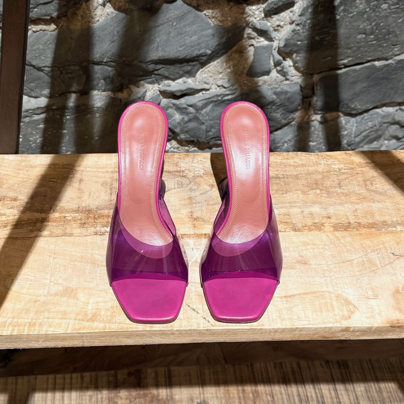 Amina Muaddi Amina Muaddi Purple Lupita Glass Heeled Mules Size US 8 / IT 38 - 2 Thumbnail