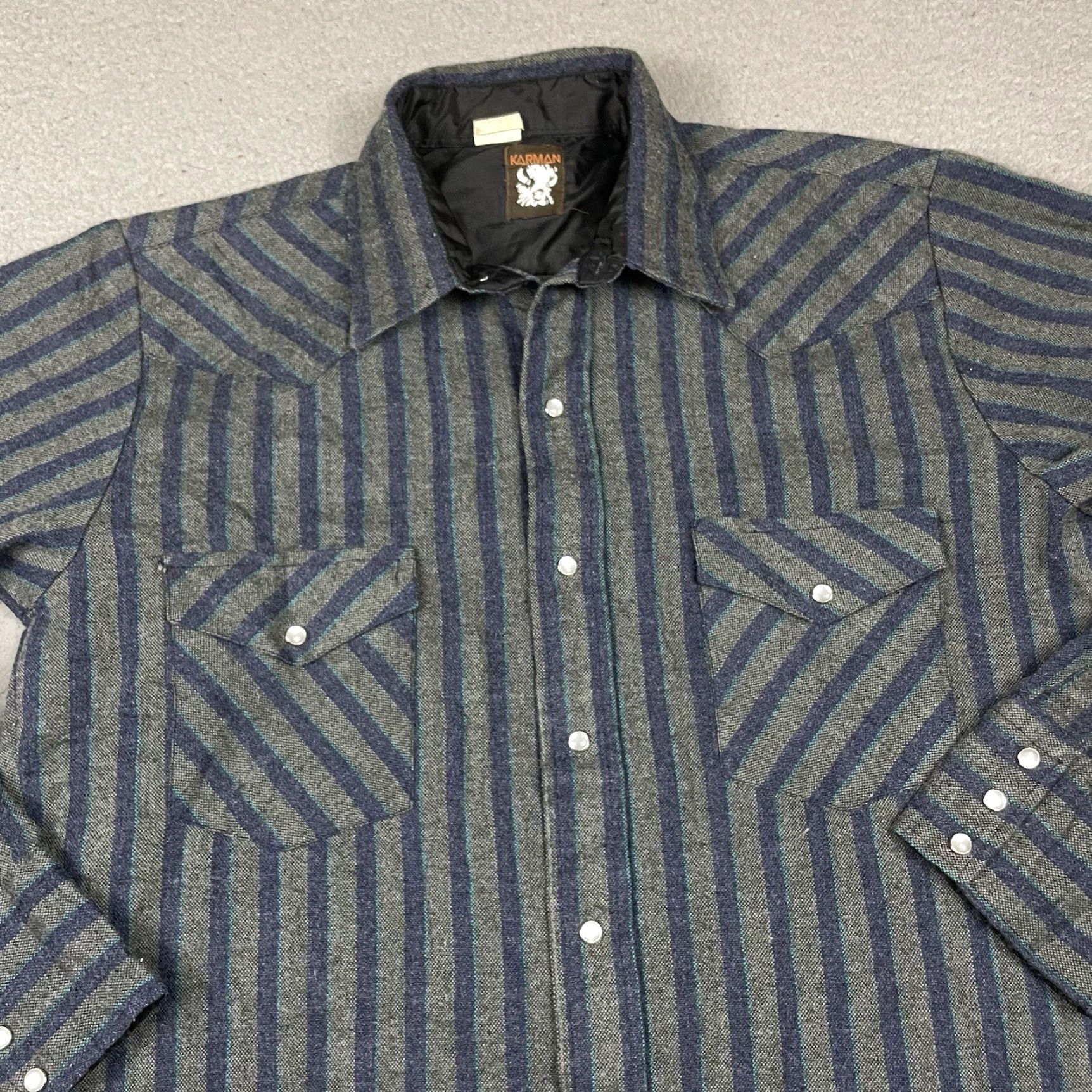 Armani VINTAGE Karman Shirt Men L Blue Striped Western Pearl Snap Long Sleeve Cowboy Logo Buttons Shirt Shirt? Size US L / EU 52-54 / 3 - 2 Thumbnail