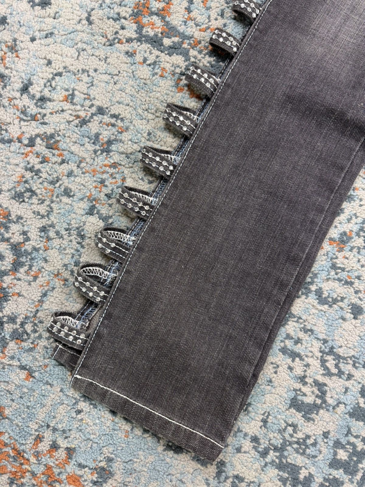Japanese Brand × Vintage Vintage Y2K Crazy open leg side flared crystal studded denim Size 33" - 11 Thumbnail