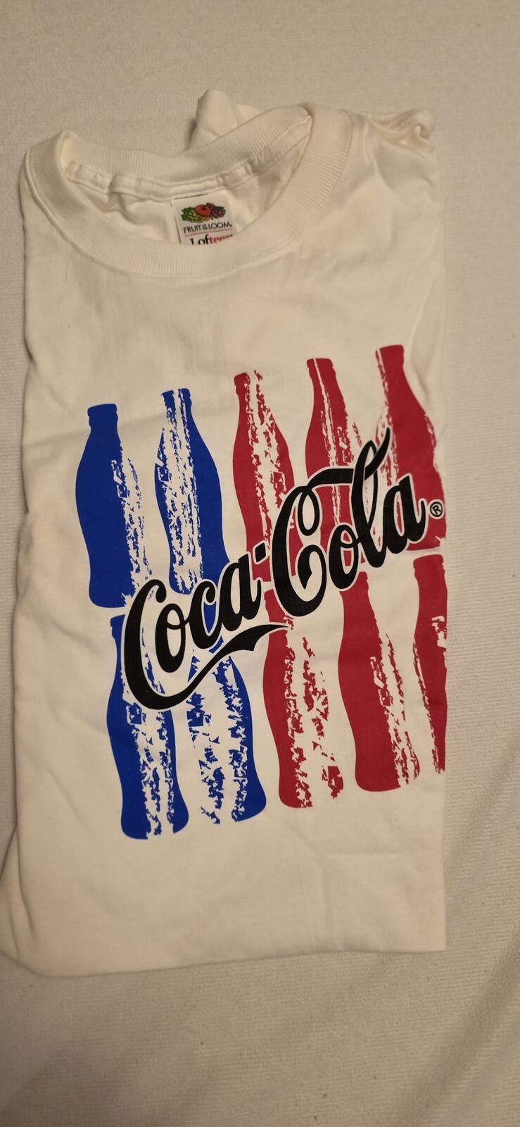 Fruit Of The Loom Vintage Coca-Cola Graphic T-Shirt White Red Blue Size L Size ONE SIZE - 3 Thumbnail