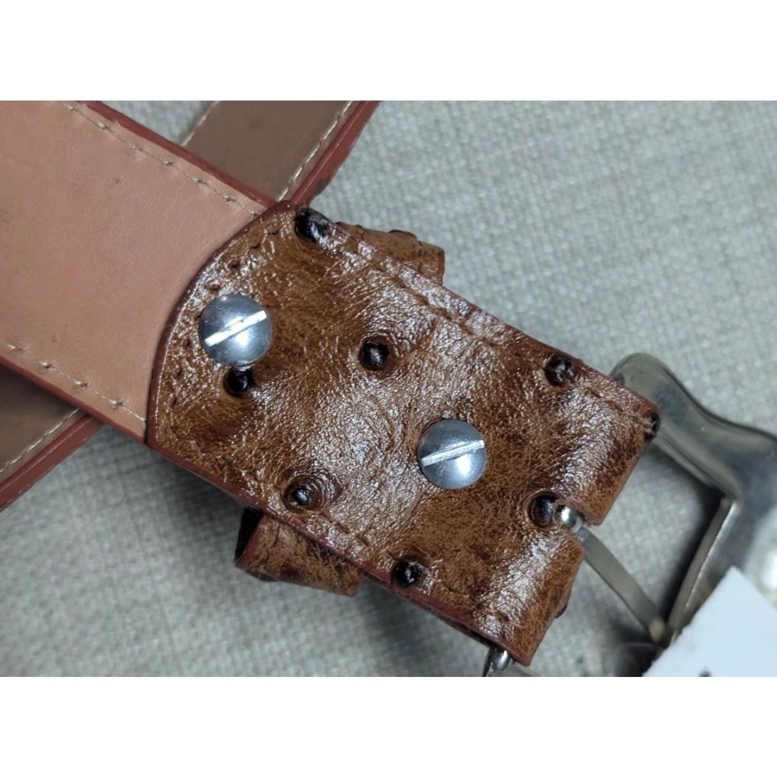 Vintage VINTAGE leather belt Ostrich print brown Western 40 belt Men Ostrich COWBOY rodeo leather lined Buckle removable buckle Size 40 - 4 Thumbnail