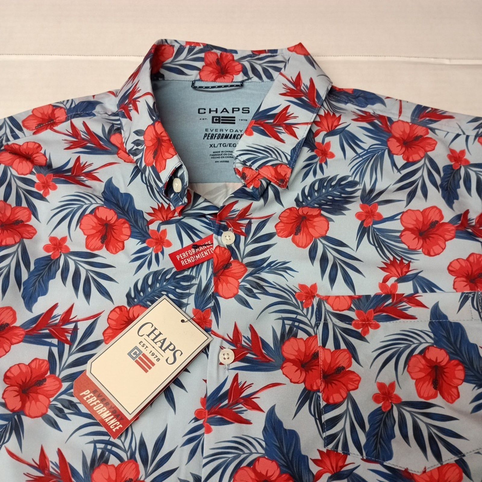 Chaps Chaps Everyday Performance Shirt Men's Size XL Blue Floral Size US XL / EU 56 / 4 - 2 Thumbnail
