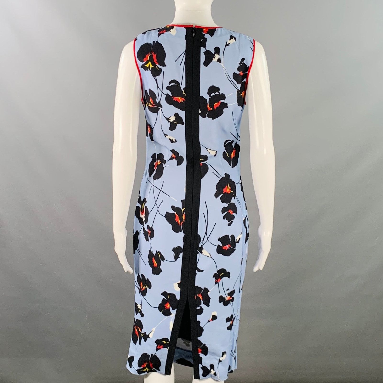 No. 21 XS Blue Black Red Floral Sleeveless Ruched Midi Dress Size XS / US 0-2 / IT 36-38 - 3 Thumbnail