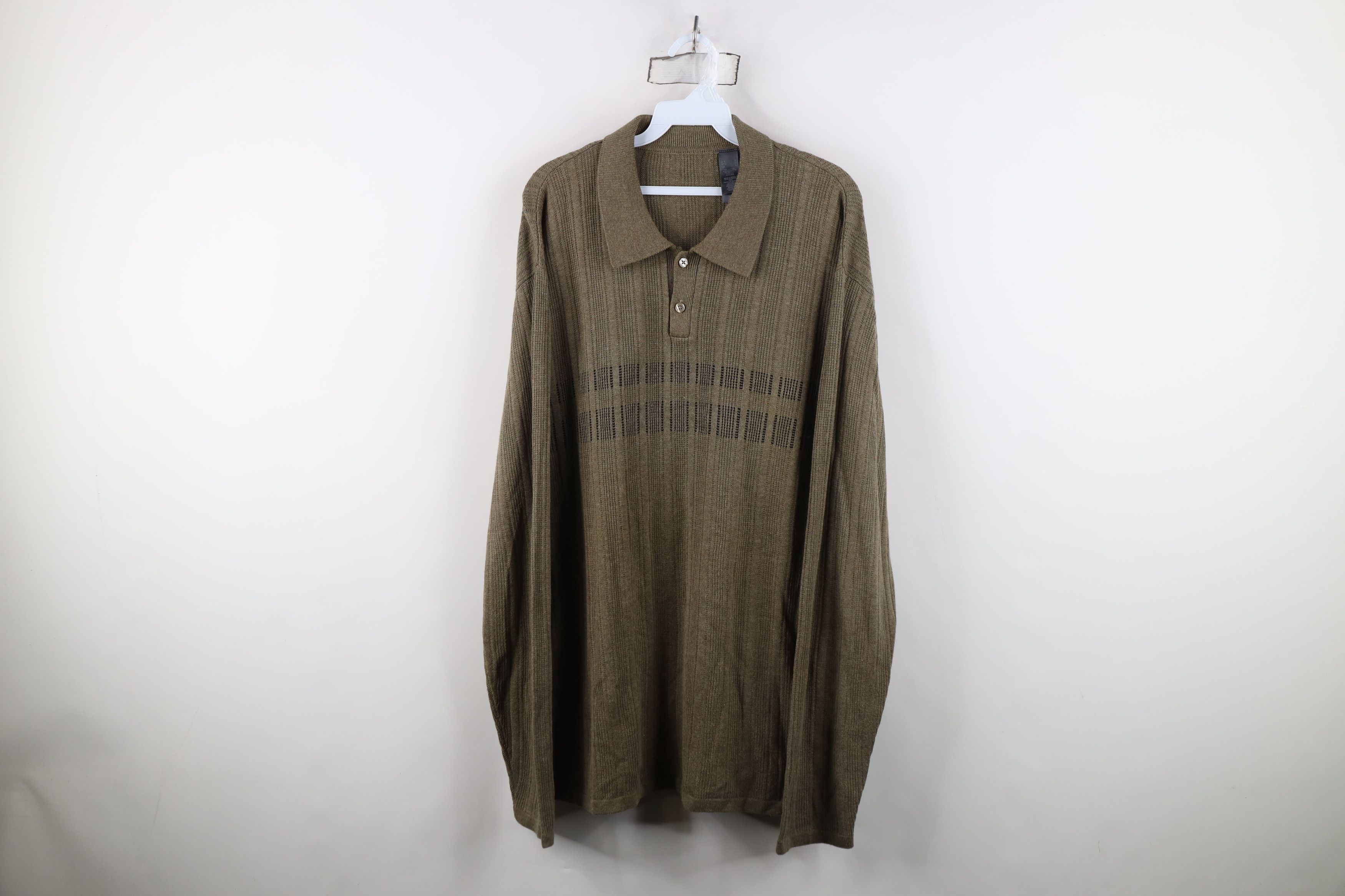 Vintage Vintage 90s Streetwear Thermal Ribbed Knit Long Sleeve Polo Size US L / EU 52-54 / 3 - 1 Thumbnail