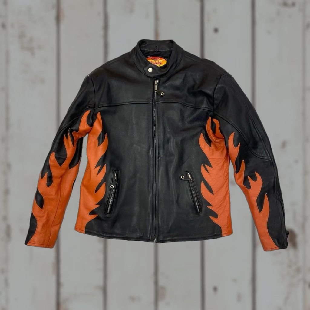 Vintage VINTAGE Leather Jacket Mens 46 Black Biker Motorcycle Flames Jacket Size US S / EU 44-46 / 1 - 1 Thumbnail