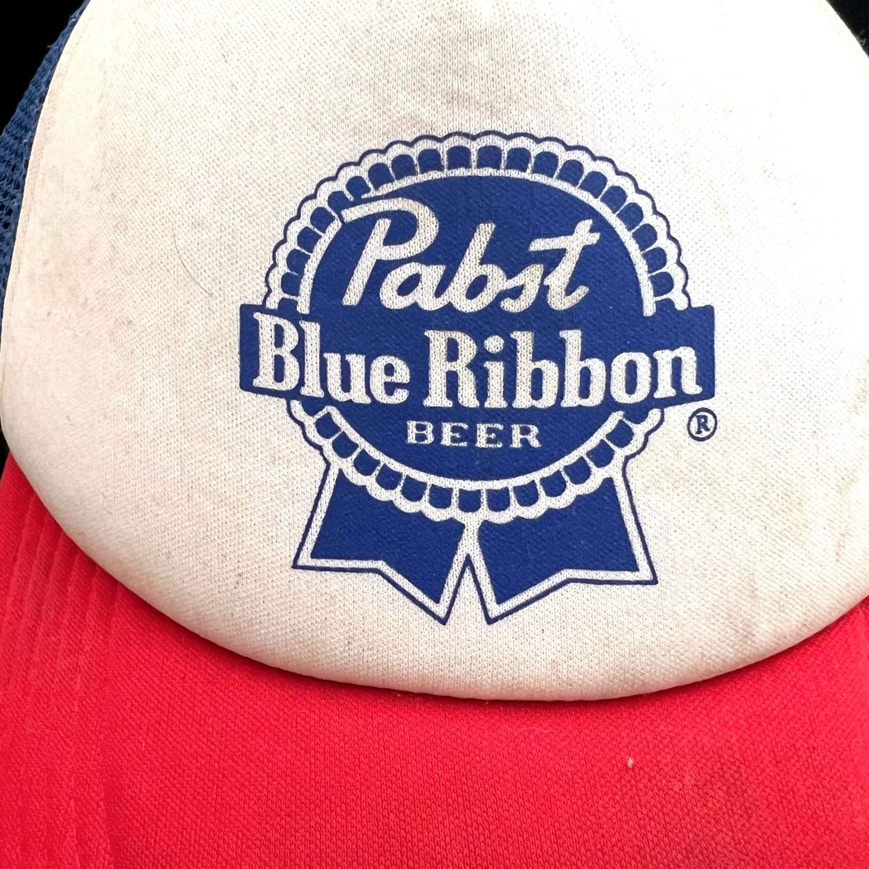 Vintage VINTAGE PABST BLUE RIBBON BEER TRUCKER HAT Red White Blue Snap Back Mens Size ONE SIZE - 2 Thumbnail