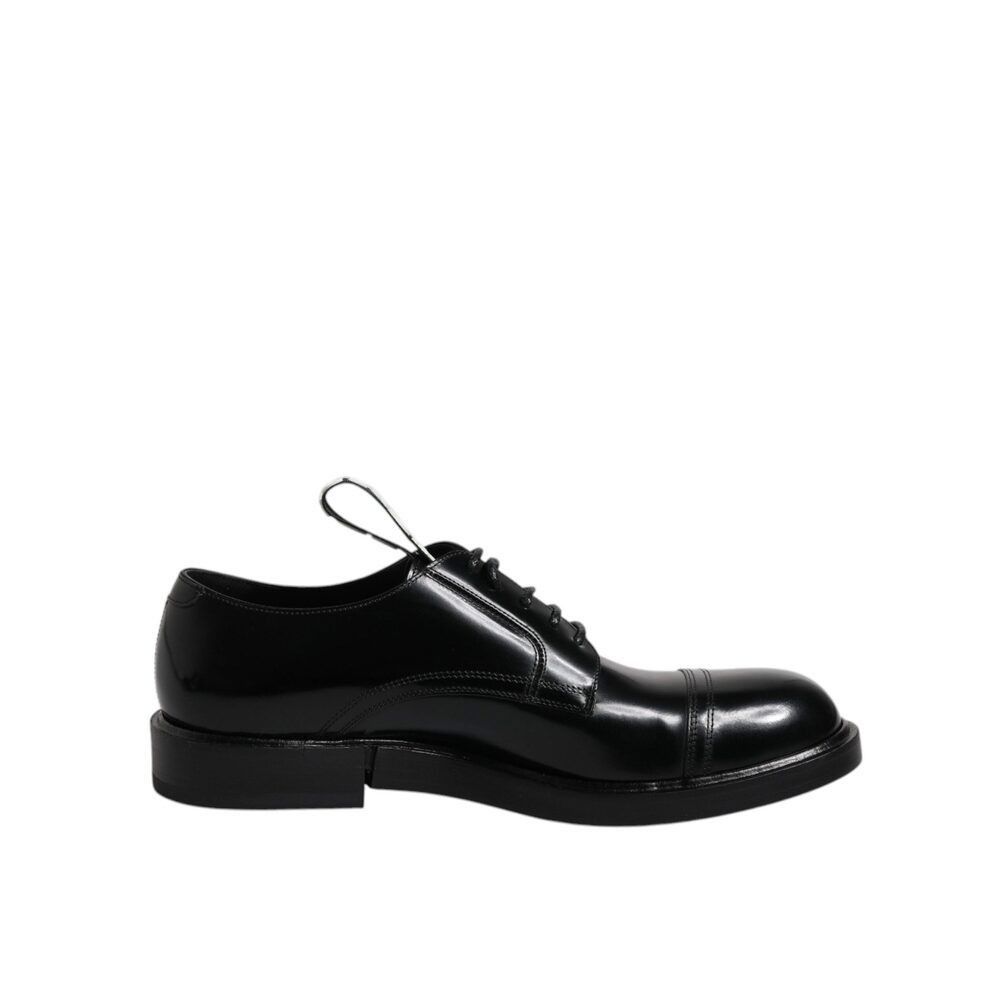 Dolce & Gabbana Black Patent Leather Derby Lace Up Formal Dr