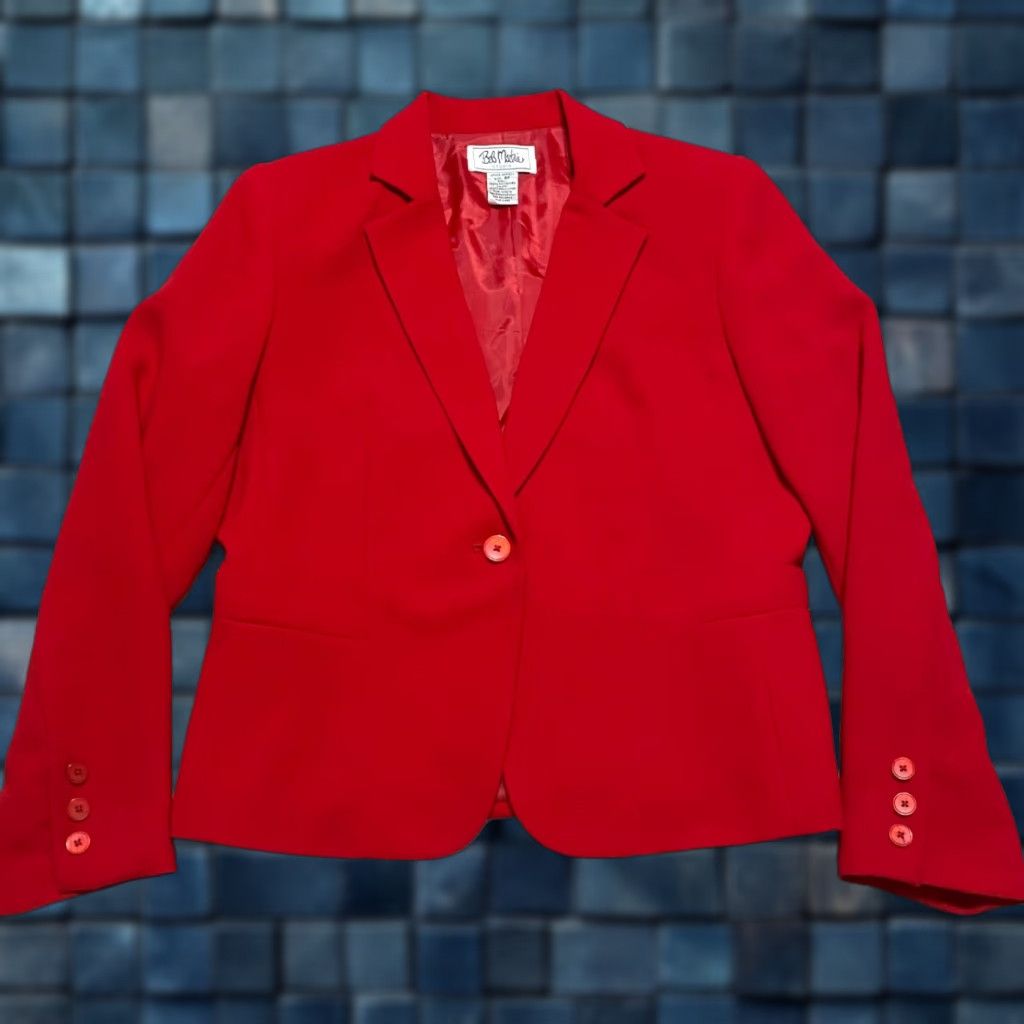 Bob Mackie Mackie Blazer Jacket 6P Women’s Petite Red Lined 1 Button Business Casual Spring Fall Winter Size M / US 6-8 / IT 42-44 - 1 Thumbnail