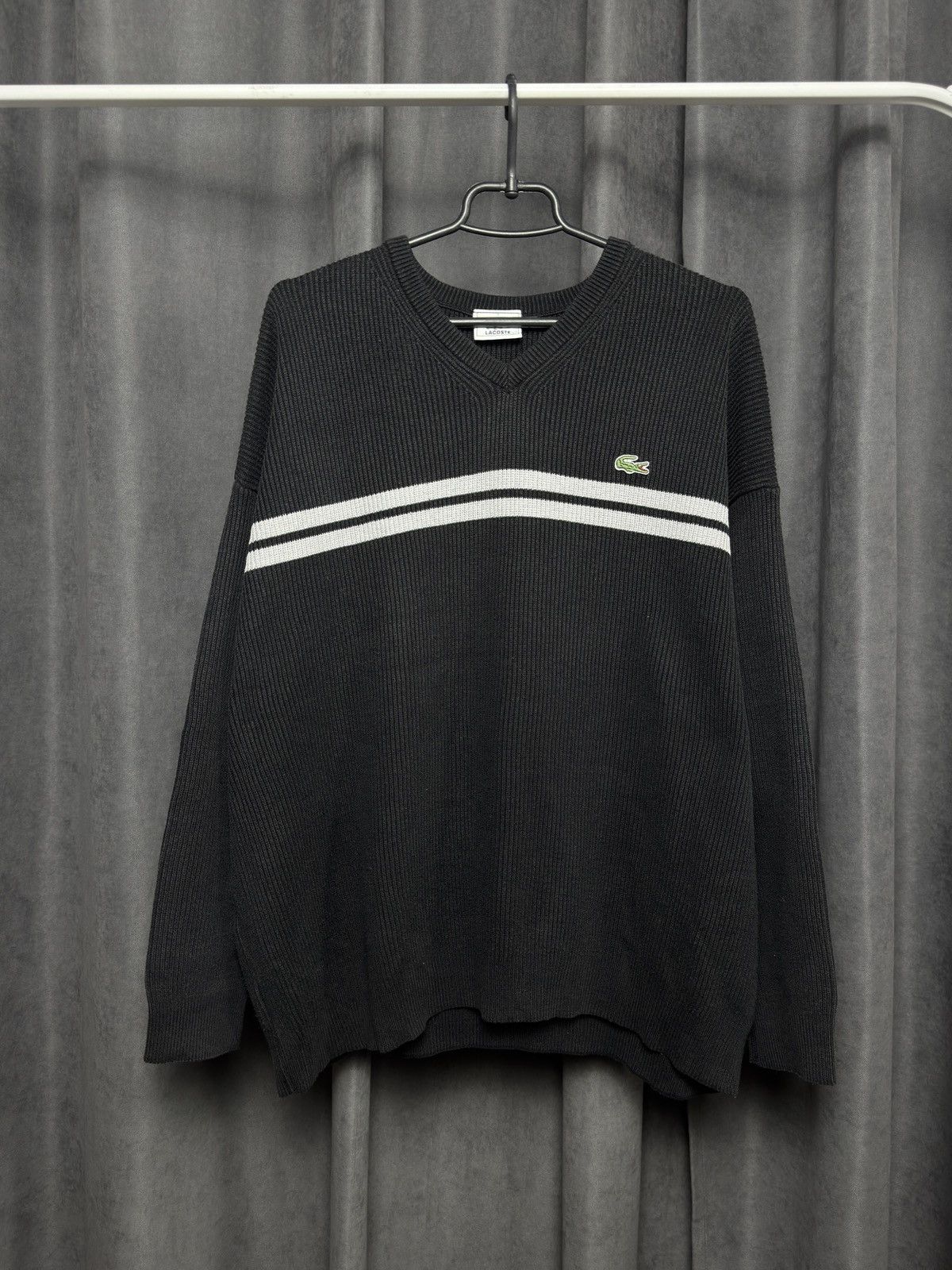 Lacoste × Vintage Vintage 90s Lacoste France Knit V neck Sweater Size US XL / EU 56 / 4 - 1 Thumbnail
