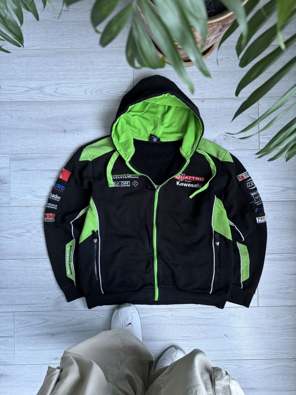 Vintage racing zip up hoodie jacket Quattro Kawasaki moto
