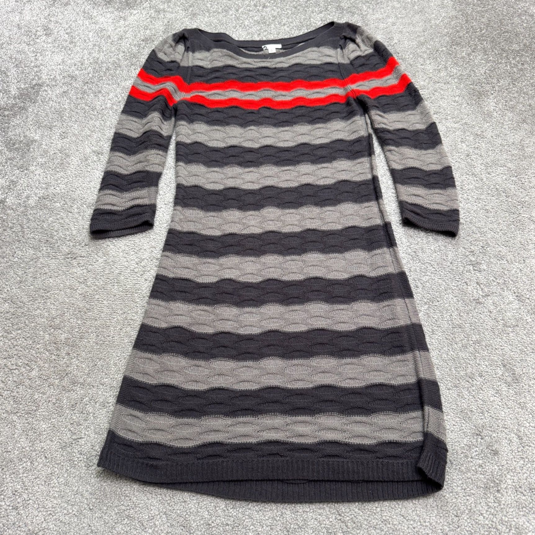 Vintage BP Textured Knit Sweater Dress Womens S Gray Red Striped Scoop Neck Stretch Dress Size S / US 4 / IT 40 - 2 Thumbnail