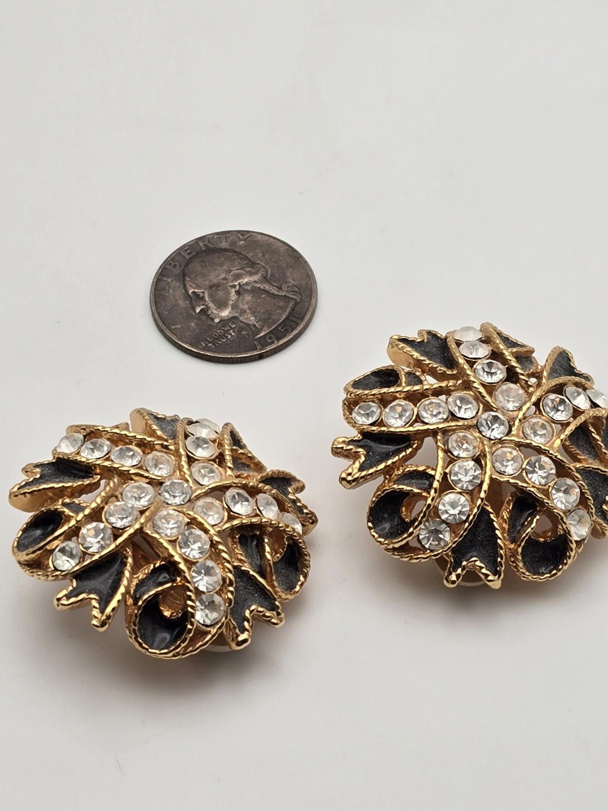 St. Johns Bay St. John Large Statement Earrings Gold w Ribbon Design Size ONE SIZE - 1 Thumbnail