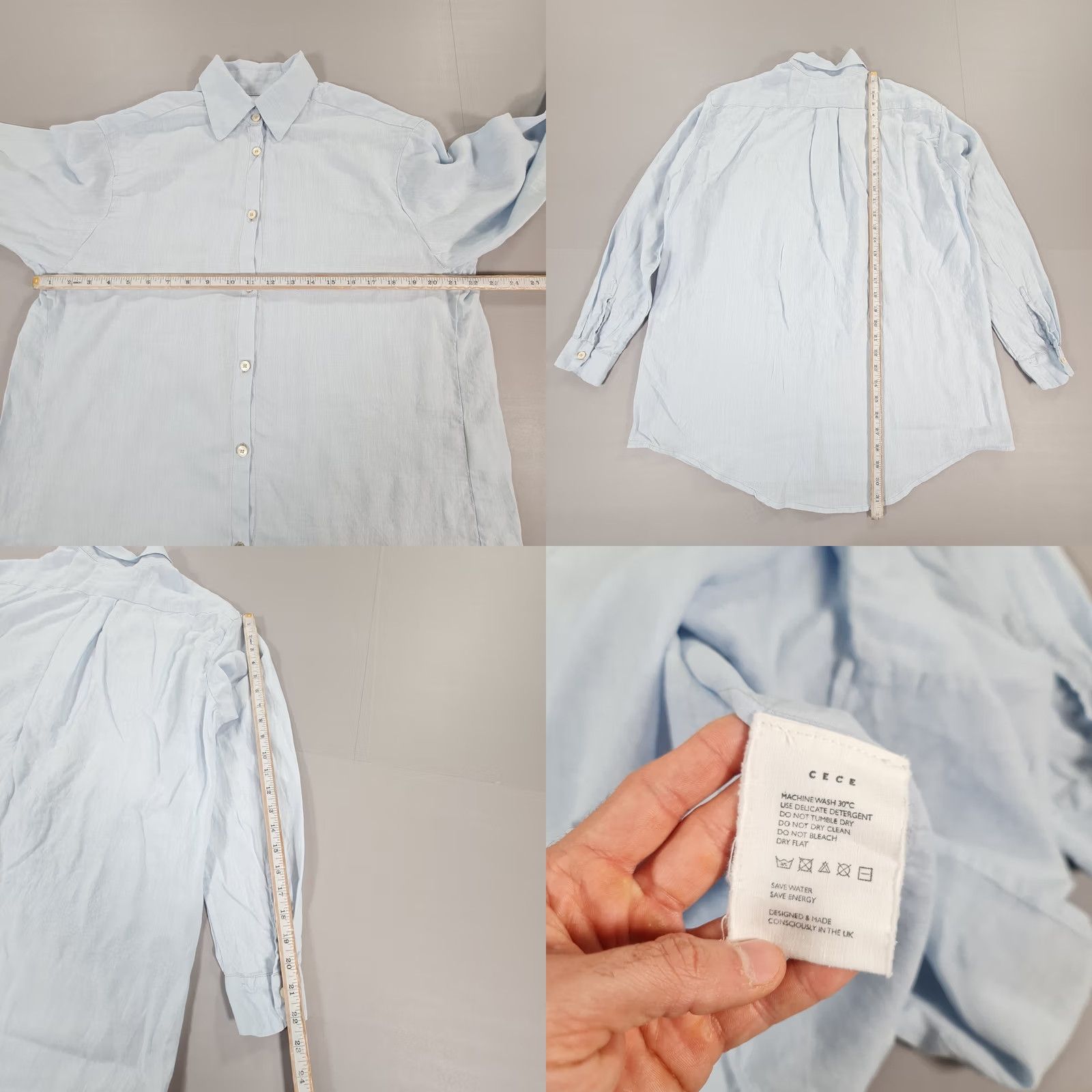 Vintage VINTAGE Cece Womens Shirt Blue Medium 100% Linen Breathable Long Sleeves Relaxed Fit Size M / US 6-8 / IT 42-44 - 8 Thumbnail