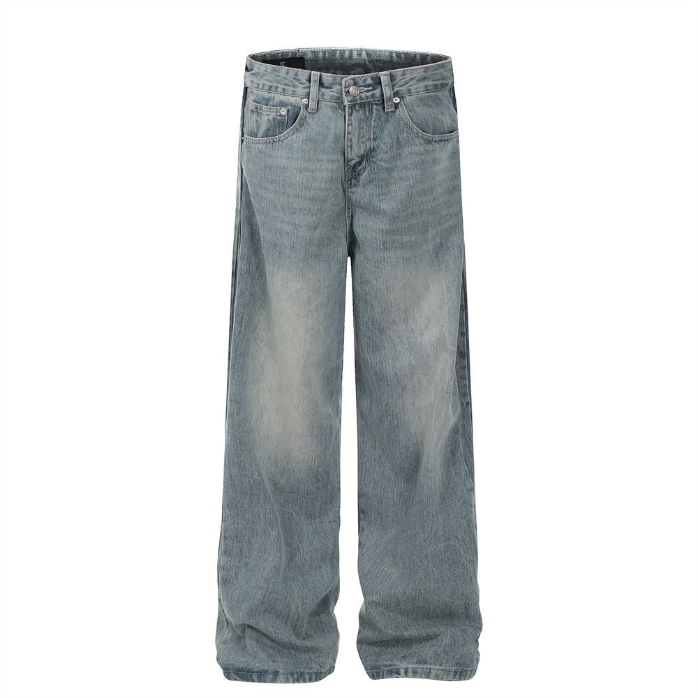 Japanese Brand Men's washed distressed casual side pleated wide-leg jeans Size US 34 / EU 50 - 1 Thumbnail