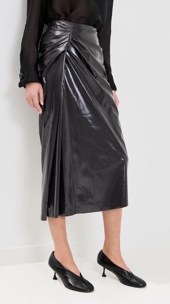 A.L.C. A.L.C. Tessa Ruched Faux Leather Midi Skirt Smoke 12 NWT Size 34" / US 12 / IT 48 - 5 Thumbnail
