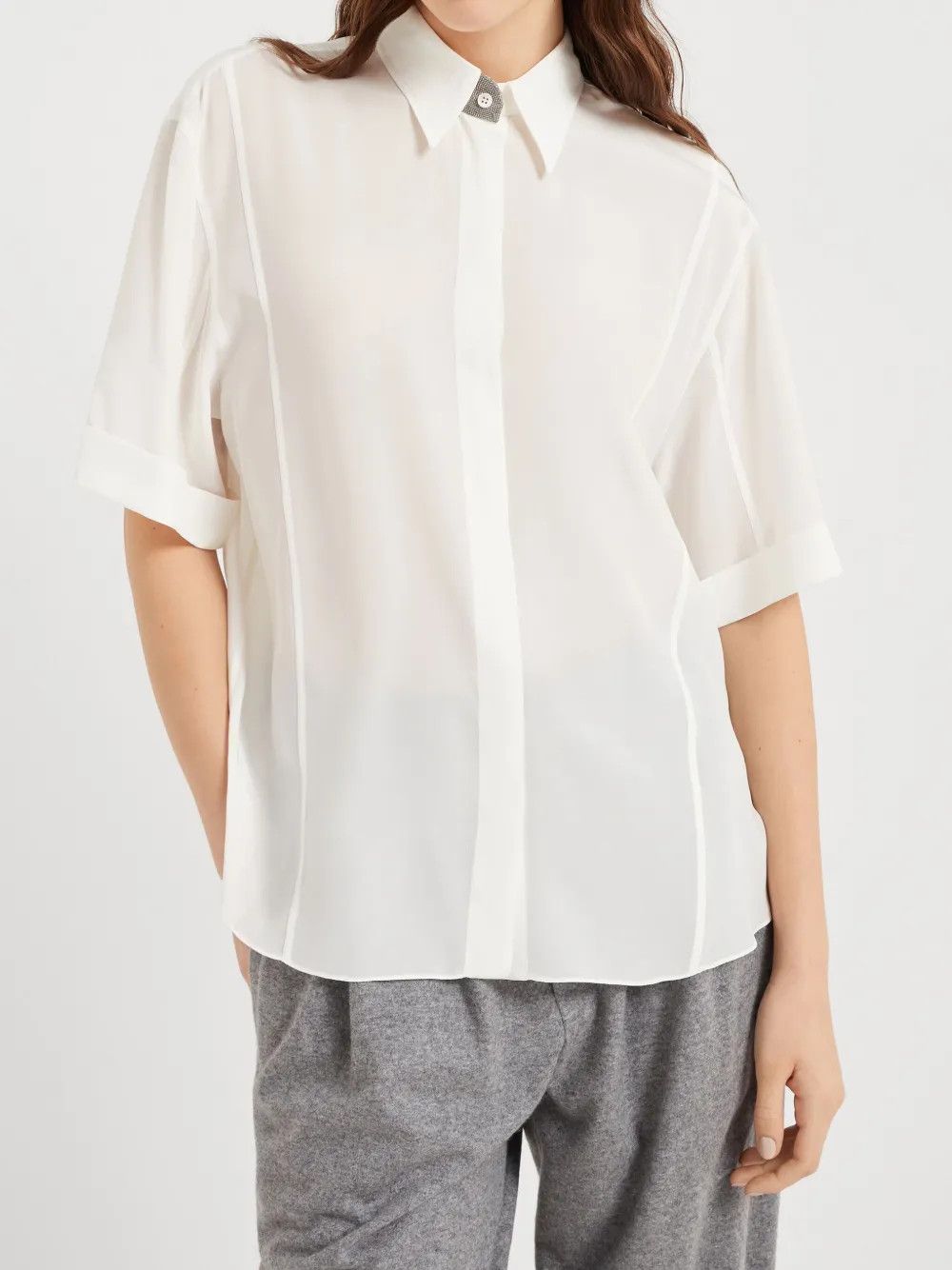 Brunello Cucinelli o1w1db10825 Blouse in Open White Size S / US 4 / IT 40 - 2 Thumbnail