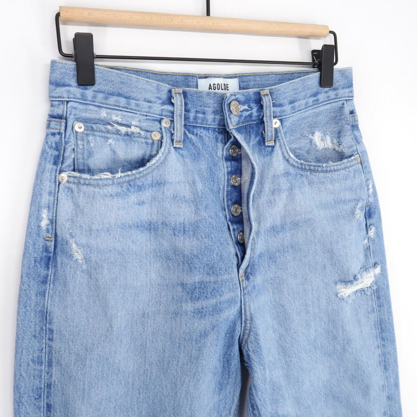 Agolde AGOLDE Jeans 25 Blue High Rise Loose Fit Distressed Button Fly 90s Womens Jeans Accessories/Denim Rise: High Womens 90s Distressed Blue Jeans Size 42" / US 20 - 2 Thumbnail