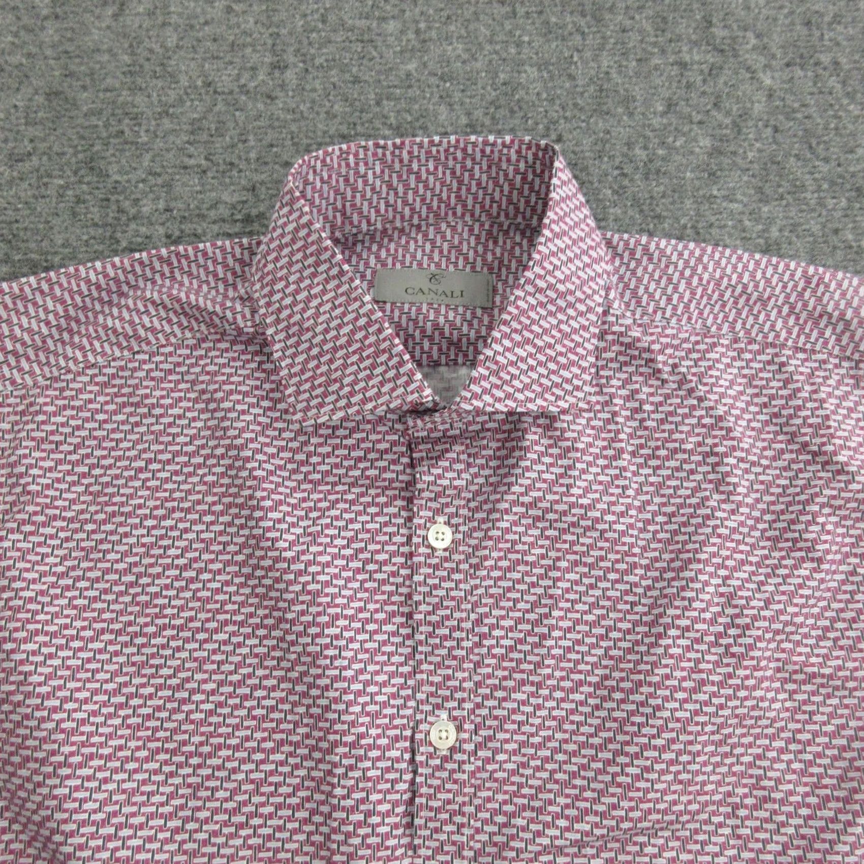 Canali Canali Shirt Mens Large Pink Geometric Made In Italy Dress Shirt Long Sleeve Size 42R - 2 Thumbnail