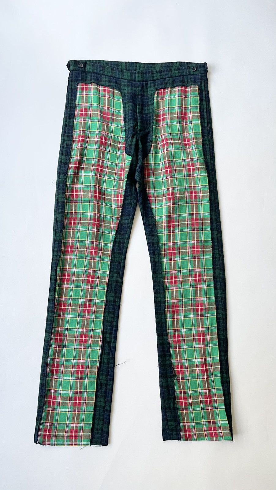 image of Comme Des Garcons Reworked Tartan Panelled Wool Trousers, Men's (Size 34)
