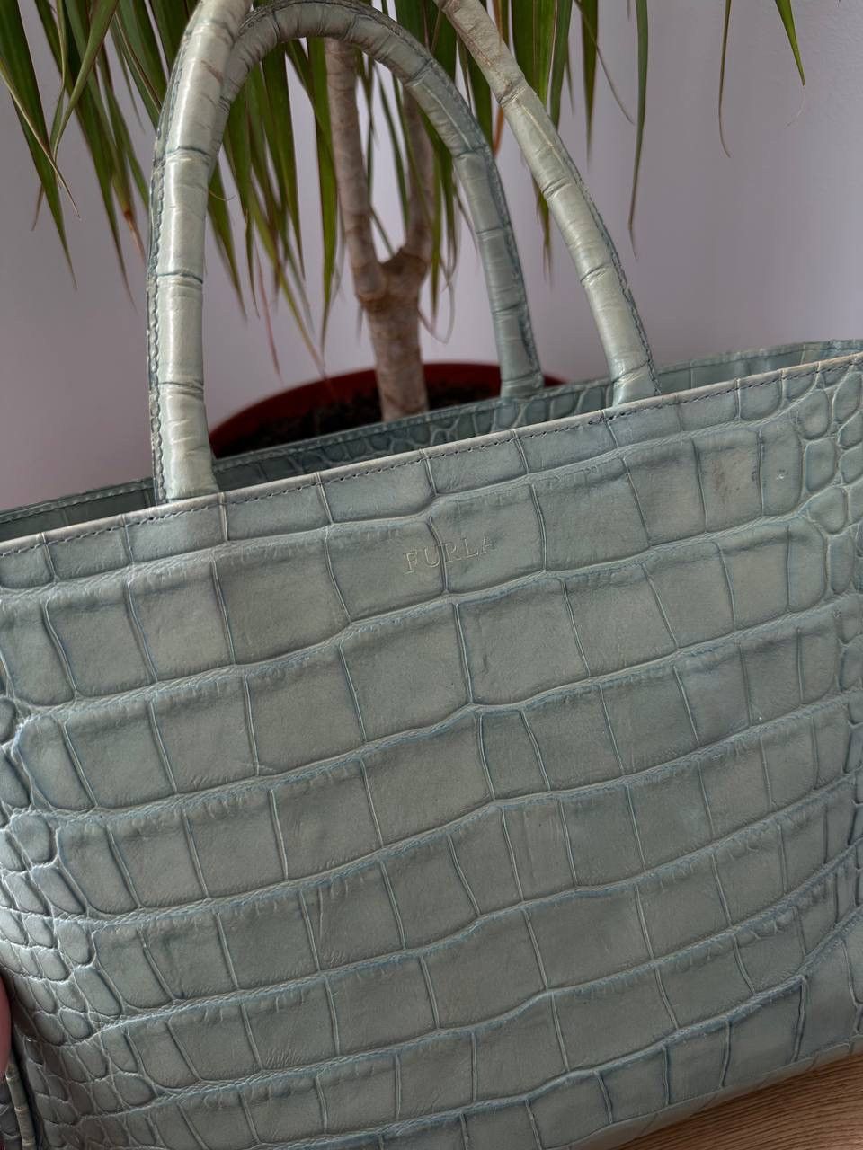 Furla Vintage Furla Faded Crocodile Embossed Leather Tote Bag Mint Size ONE SIZE - 3 Thumbnail