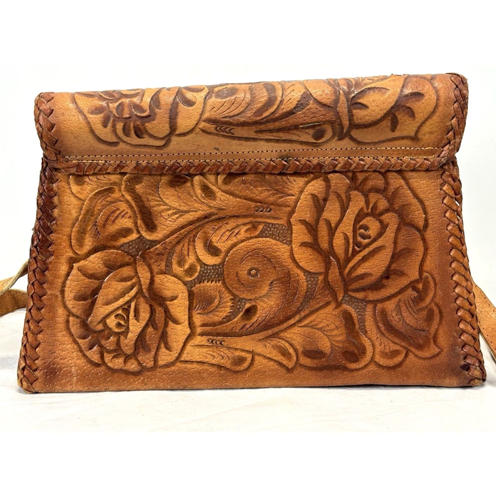 Vintage VINTAGE Leather Shoulder Bag Purse Brown Floral Western Boho Small Women Read Size ONE SIZE - 4 Thumbnail
