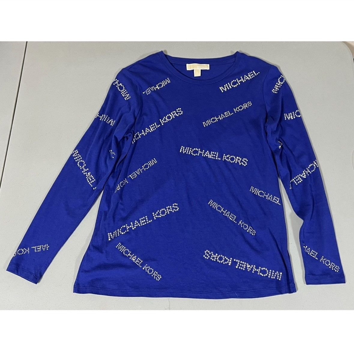 Michael Kors Michael Kors Blue Diamond Logo Shirt Top Blouse Tee Size S 💎 Size S / US 4 / IT 40 - 1 Thumbnail