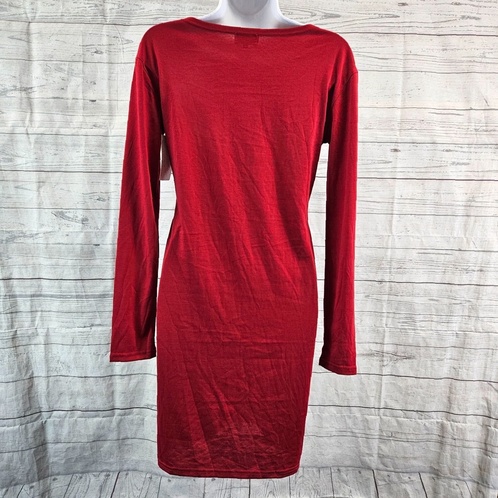 Vintage Piko 1988 Womens Dress Solid Red Long Sleeve Polyester Blend SZ M Dress Mens? No Size M / US 6-8 / IT 42-44 - 4 Thumbnail