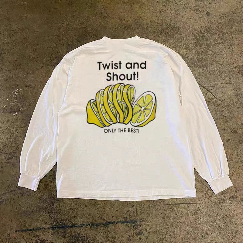 Vintage White street casual retro lemon print long-sleeved t-shirt Size US M / EU 48-50 / 2 - 1 Thumbnail