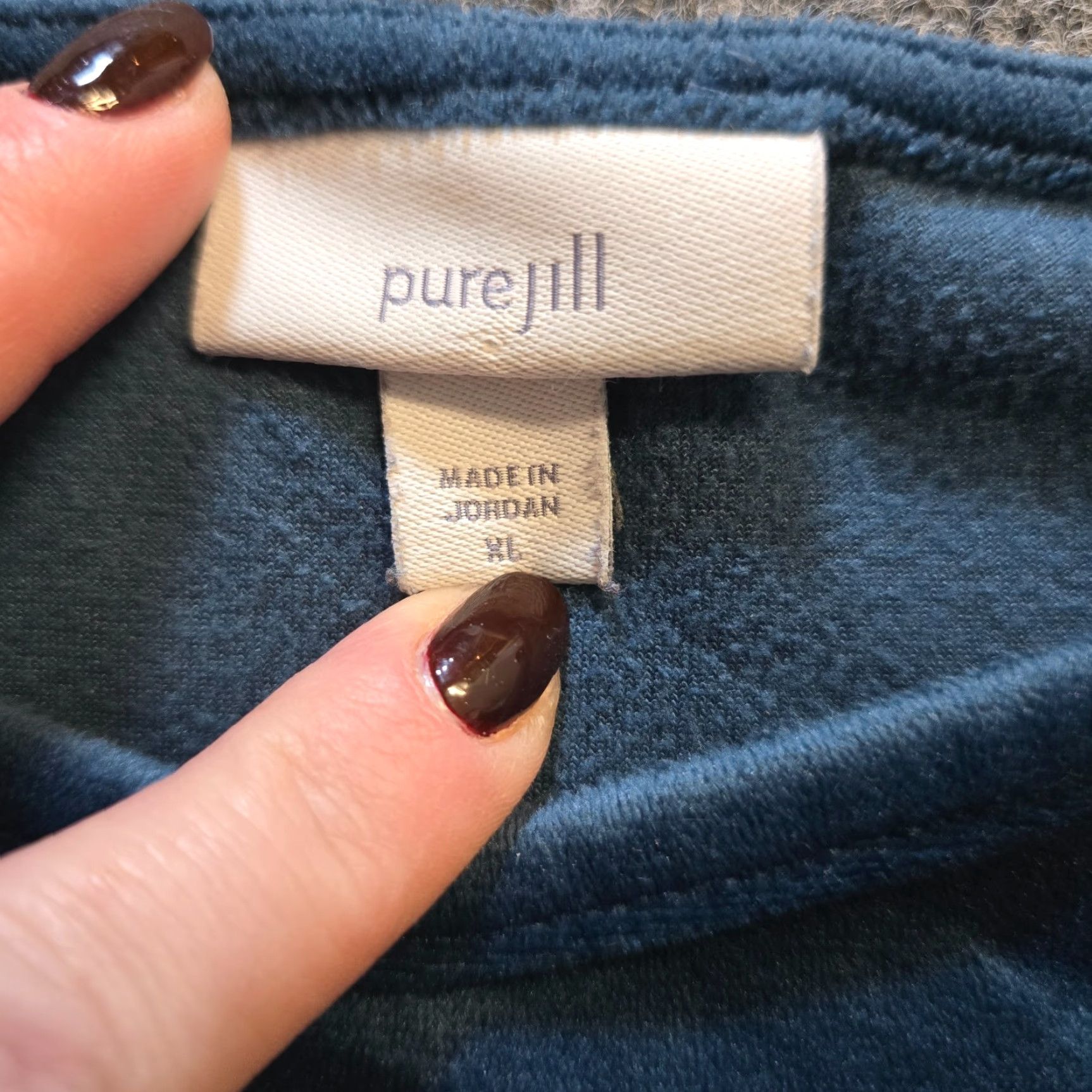 J. Jill J. Jill Top Womens XL Blue Velour Long Sleeve Pockets Stretch Casual Career Shirt Size XL / US 12-14 / IT 48-50 - 5 Thumbnail
