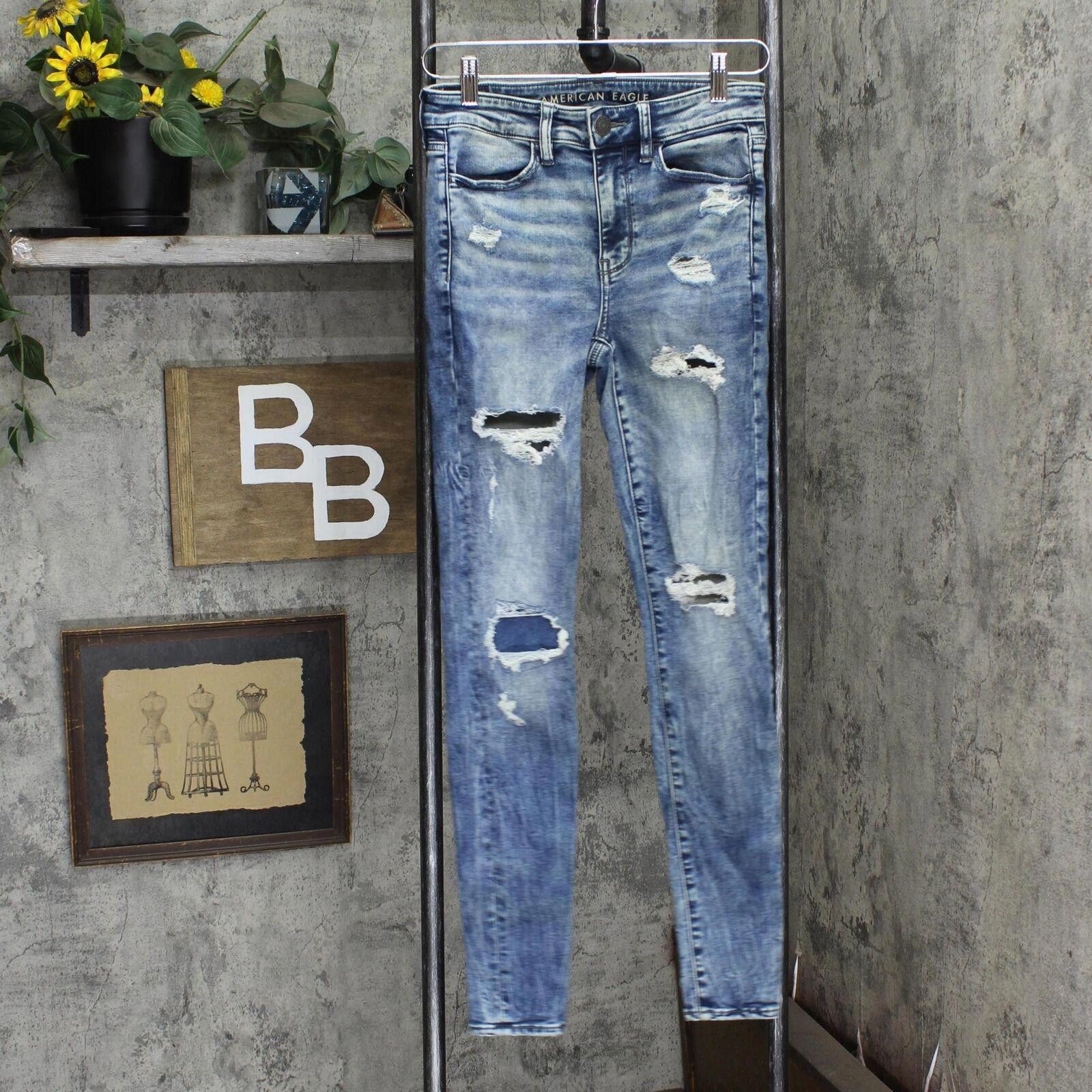 Designer American Eagle Hi-Rise Denim Jegging Blue See Measurements Size 30" / US 8 / IT 44 - 1 Thumbnail
