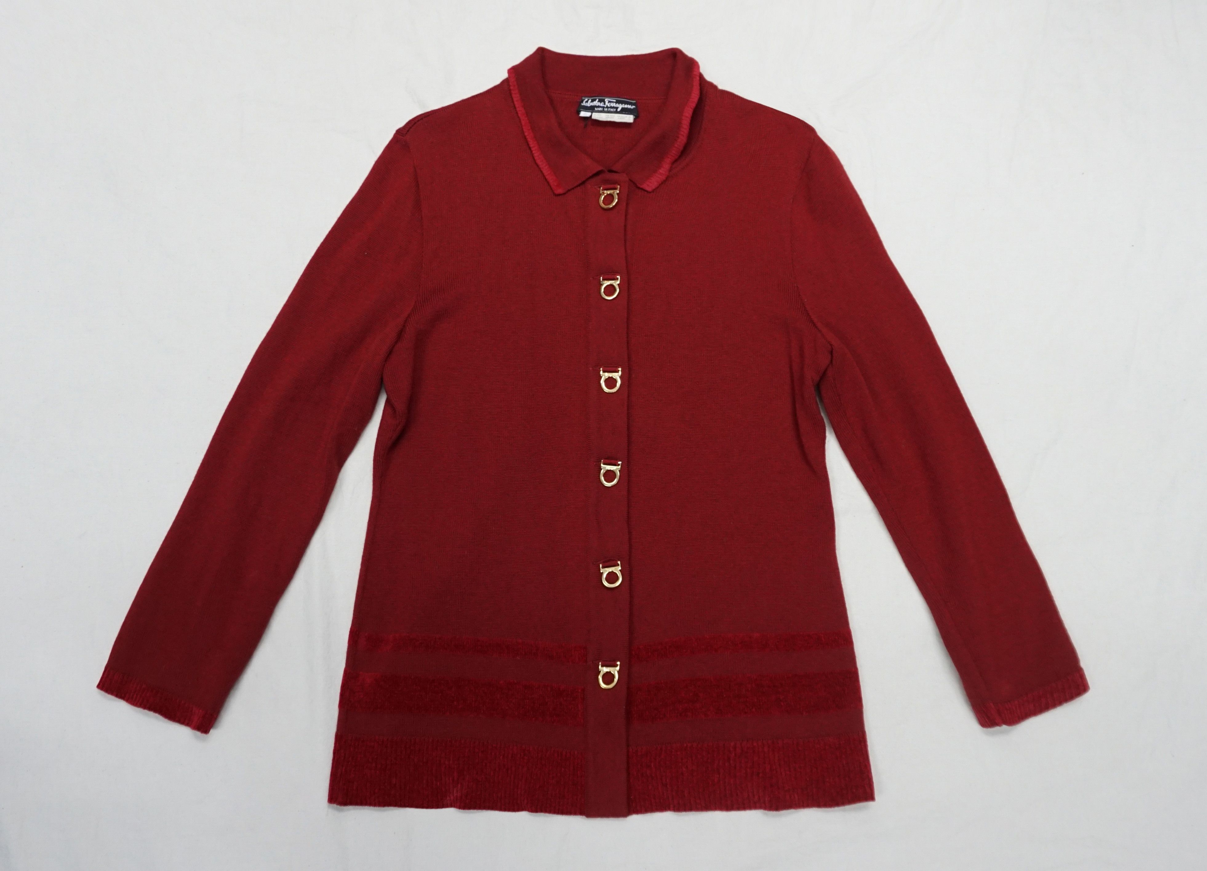 Salvatore Ferragamo 80's Salvatore Ferragamo red knit cardigan sweater Size S / US 4 / IT 40 - 1 Thumbnail