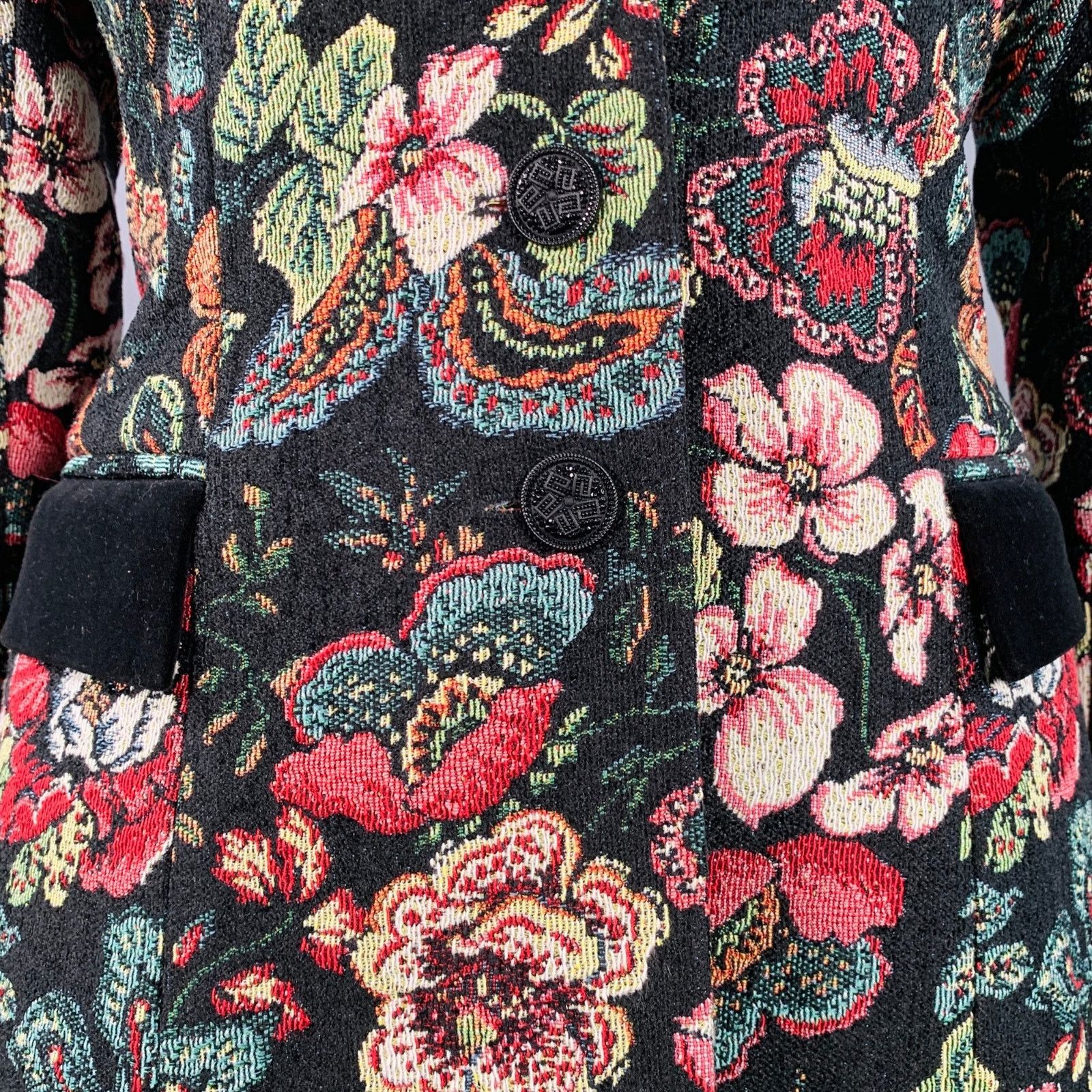 Other Saskia Black Multi Color Jacquard Velvet Trim Jacket Blazer Size M / US 6-8 / IT 42-44 - 3 Thumbnail
