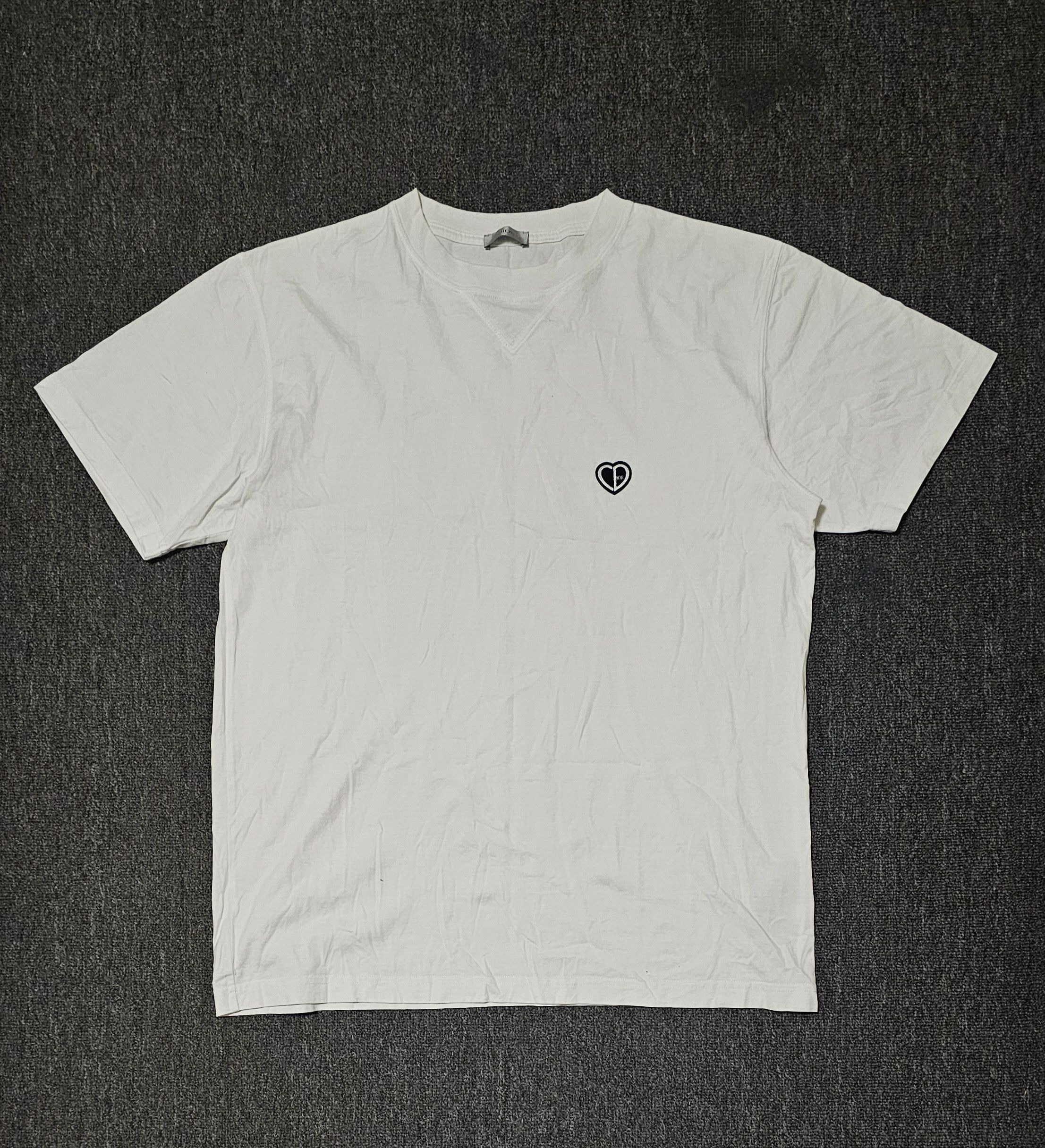 Dior Men's White Embroidered Heart Oversize T-Shirt Size M