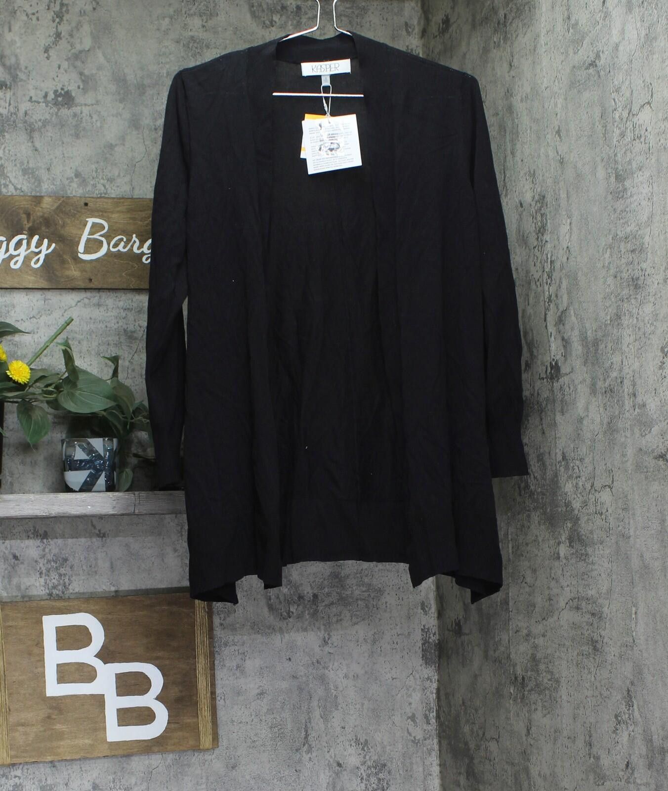 Other Kasper Knit Ribbed Asymmetric Hem Cardigan Sweater Black S Size S / US 4 / IT 40 - 1 Thumbnail