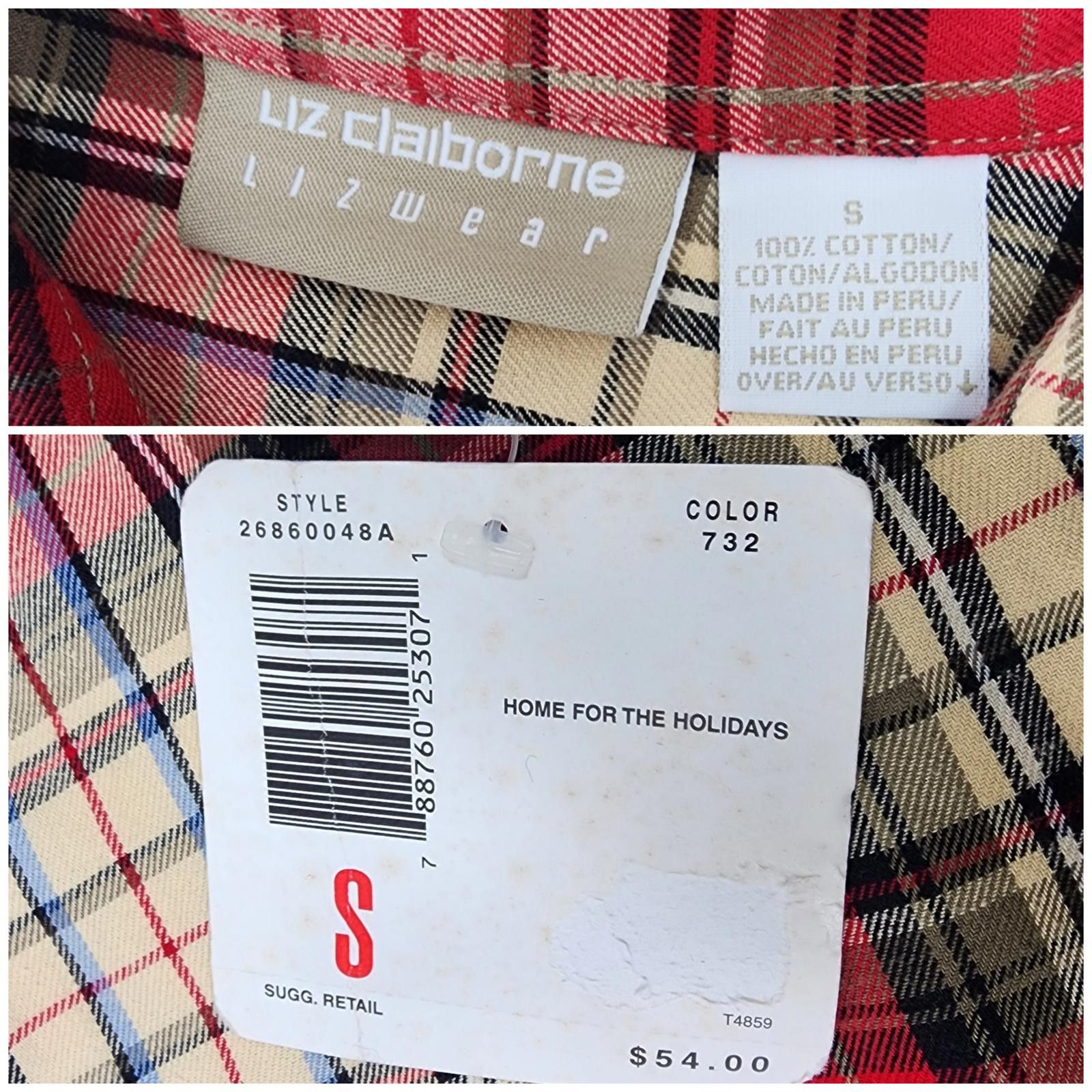 Designer Liz Claiborne. Vintage, Cotton Plaid Flannel. Size: S NWT Size S / US 4 / IT 40 - 2 Thumbnail