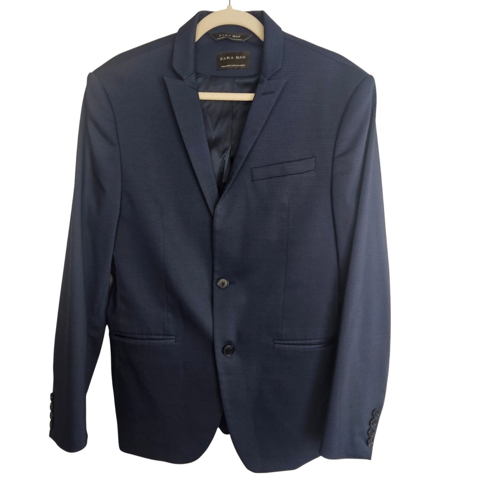 Zara Zara Mens Blazer Size 40 Navy Blue Two Button Peak Lapel Size 40R - 1 Thumbnail