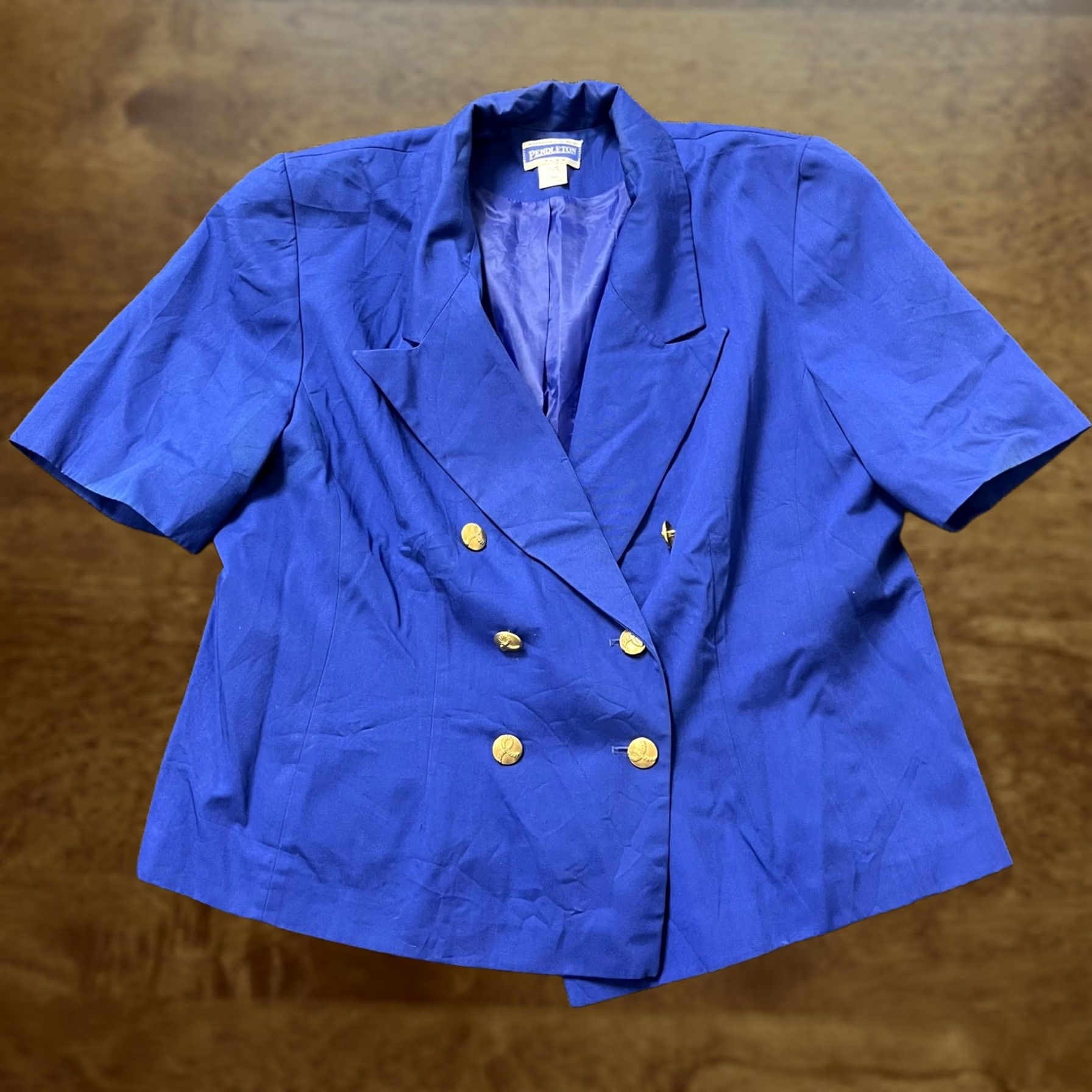 Pendleton Pendleton Blazer Womens 18W Blue Viscose Short Sleeve Double Breasted Jacket Size 40" / US 18 - 1 Thumbnail