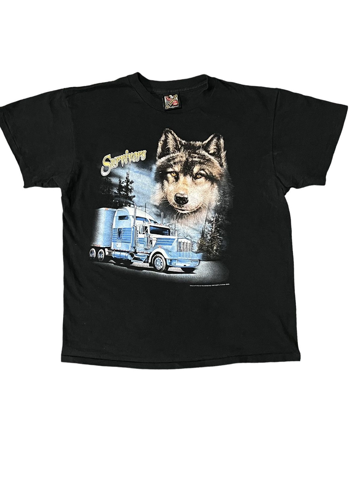 image of Vintage 3D Emblem Truckers Only Wolf T-Shirt 1994 in Black, Men's (Size Large)