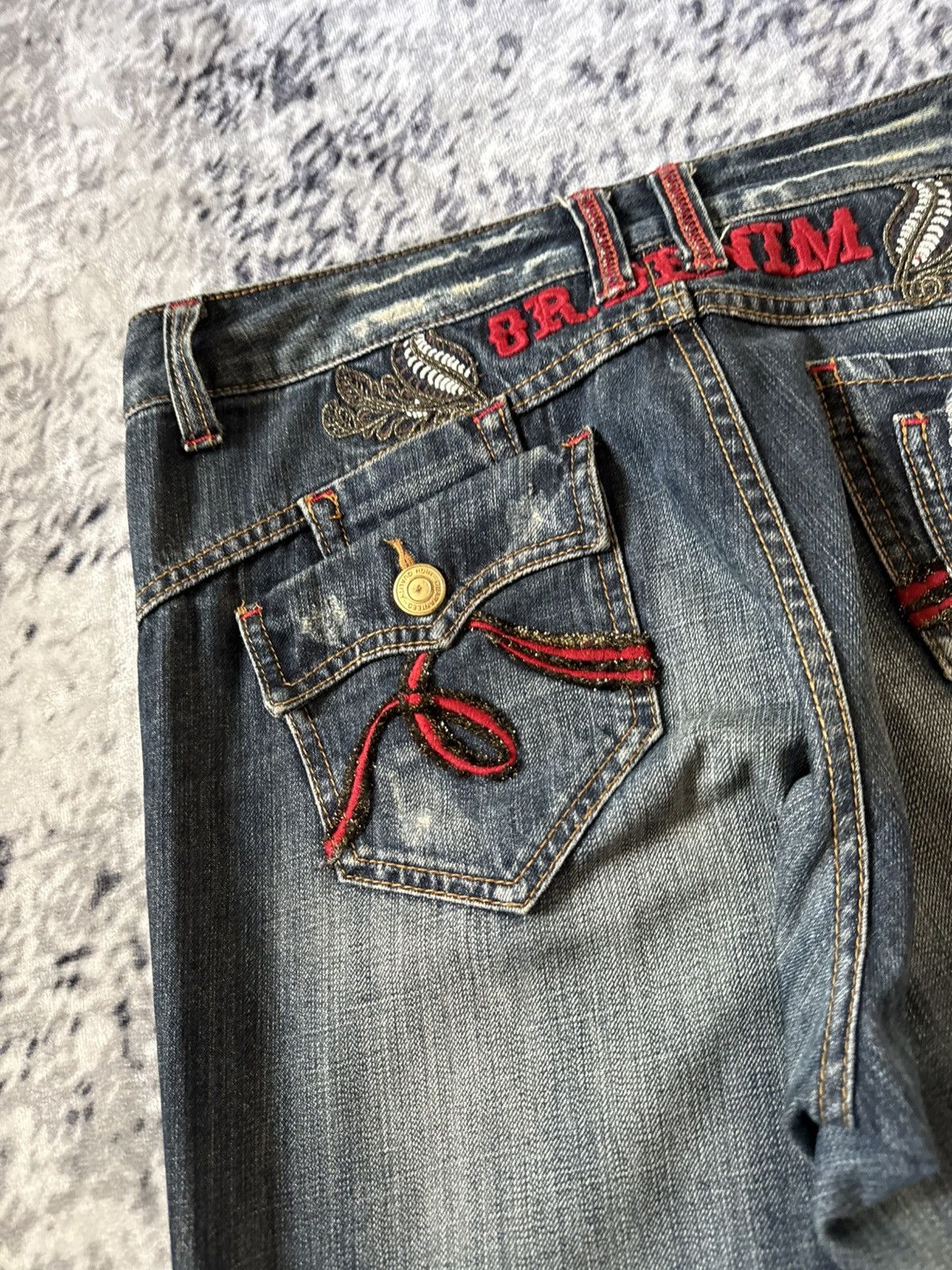 Japanese Brand Oririn Dr Denim Embroidered Flared Wide Leg Jeans Size US 34 / EU 50 - 5 Thumbnail