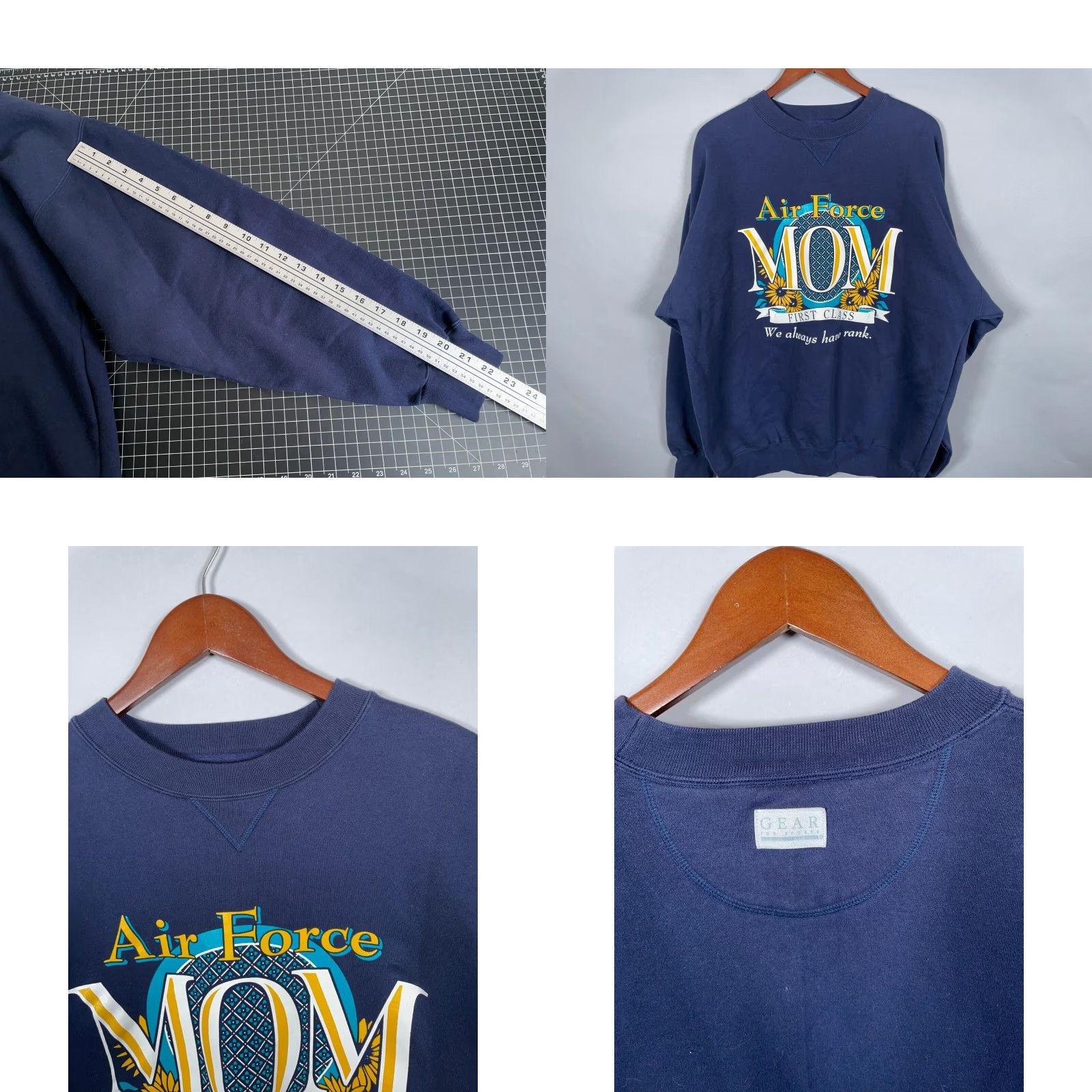 Vintage VINTAGE US Air Force Mom Sweatshirt Gear for Sports Adult XL Dark Blue Heavyweight Cotton-Blend Fleece Raglan Sleeve Crew Neck Pullover Women Size XL / US 12-14 / IT 48-50 - 8 Thumbnail