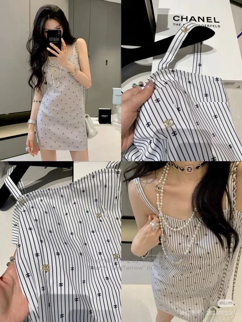 Chanel Chanel Vertical stripe dress with full logo Size XS / US 0-2 / IT 36-38 - 5 Thumbnail
